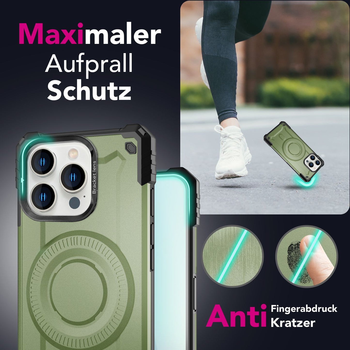 NALIA Granite für iPhone 16 Pro Hülle [für MagSafe], Extrem Robuster Panzerschutz, Starker MagPower Magnet, Schock- und Bruchsicher, Kamera-Standfuß