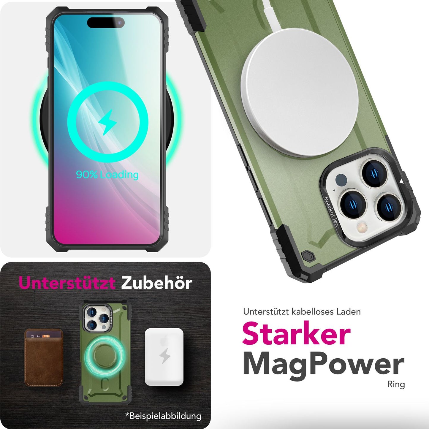 NALIA Granite für iPhone 16 Pro Hülle [für MagSafe], Extrem Robuster Panzerschutz, Starker MagPower Magnet, Schock- und Bruchsicher, Kamera-Standfuß