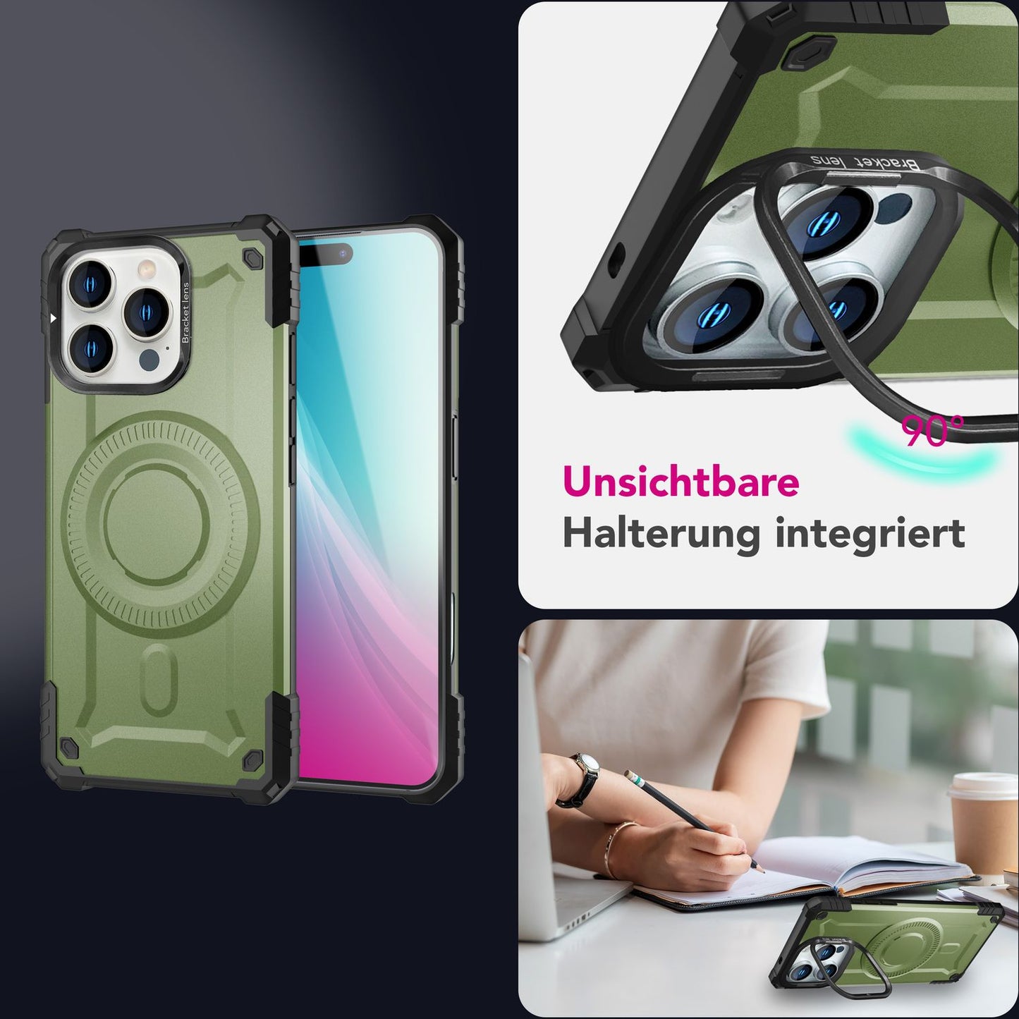 NALIA Granite für iPhone 16 Pro Hülle [für MagSafe], Extrem Robuster Panzerschutz, Starker MagPower Magnet, Schock- und Bruchsicher, Kamera-Standfuß