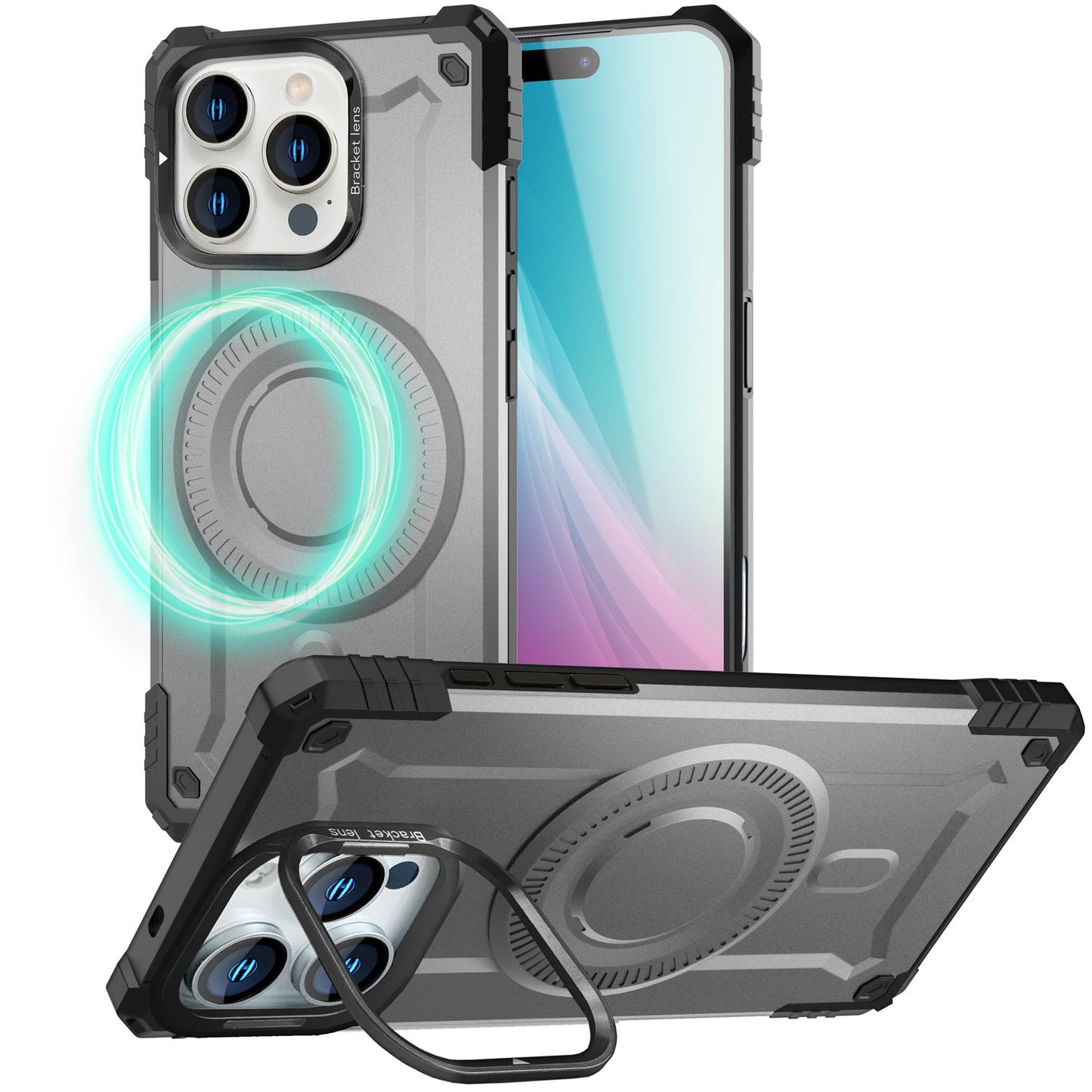 NALIA Granite für iPhone 16 Pro Max Hülle [für MagSafe], Ultra Robuster Panzerschutz, Starker Magnetring, Stoßfest & Bruchsicher, Kamera-Ständer, Armor Case