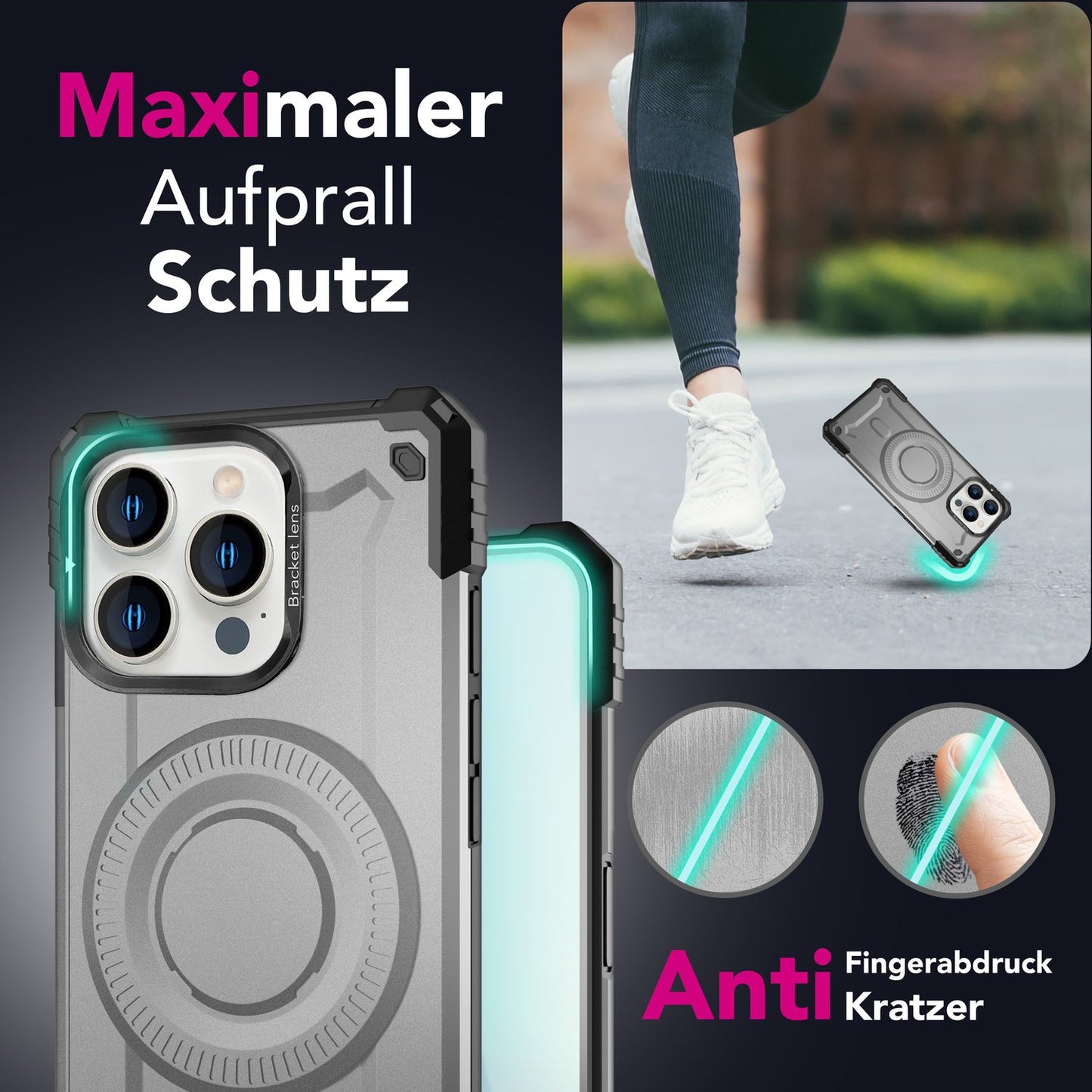 NALIA Granite für iPhone 16 Pro Max Hülle [für MagSafe], Ultra Robuster Panzerschutz, Starker Magnetring, Stoßfest & Bruchsicher, Kamera-Ständer, Armor Case