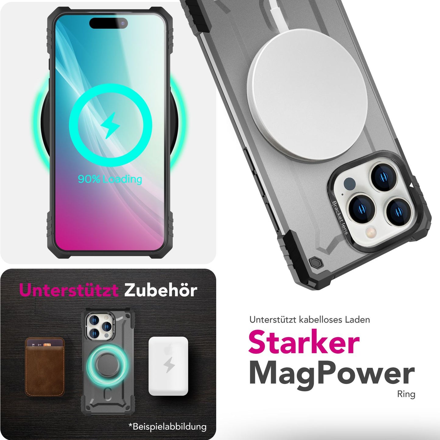 NALIA Granite für iPhone 16 Pro Max Hülle [für MagSafe], Ultra Robuster Panzerschutz, Starker Magnetring, Stoßfest & Bruchsicher, Kamera-Ständer, Armor Case