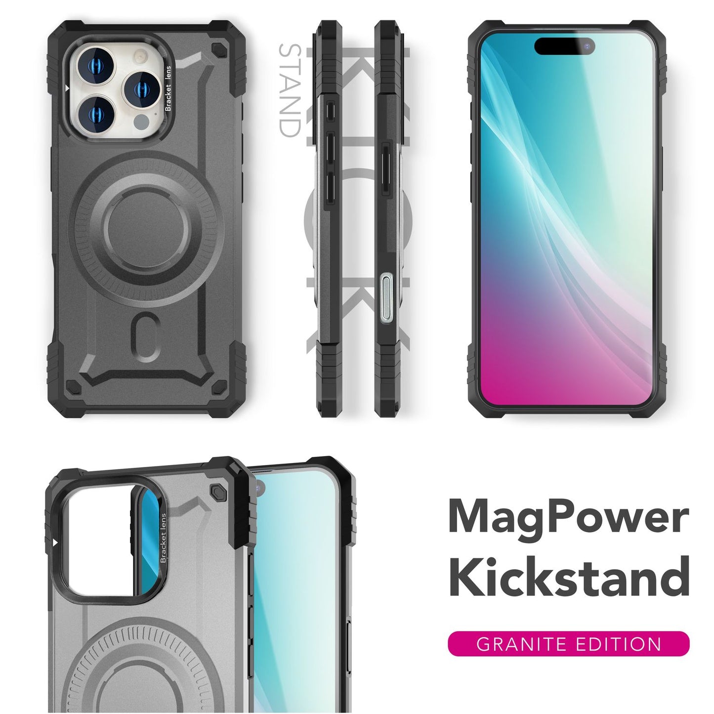 NALIA Granite für iPhone 16 Pro Max Hülle [für MagSafe], Ultra Robuster Panzerschutz, Starker Magnetring, Stoßfest & Bruchsicher, Kamera-Ständer, Armor Case