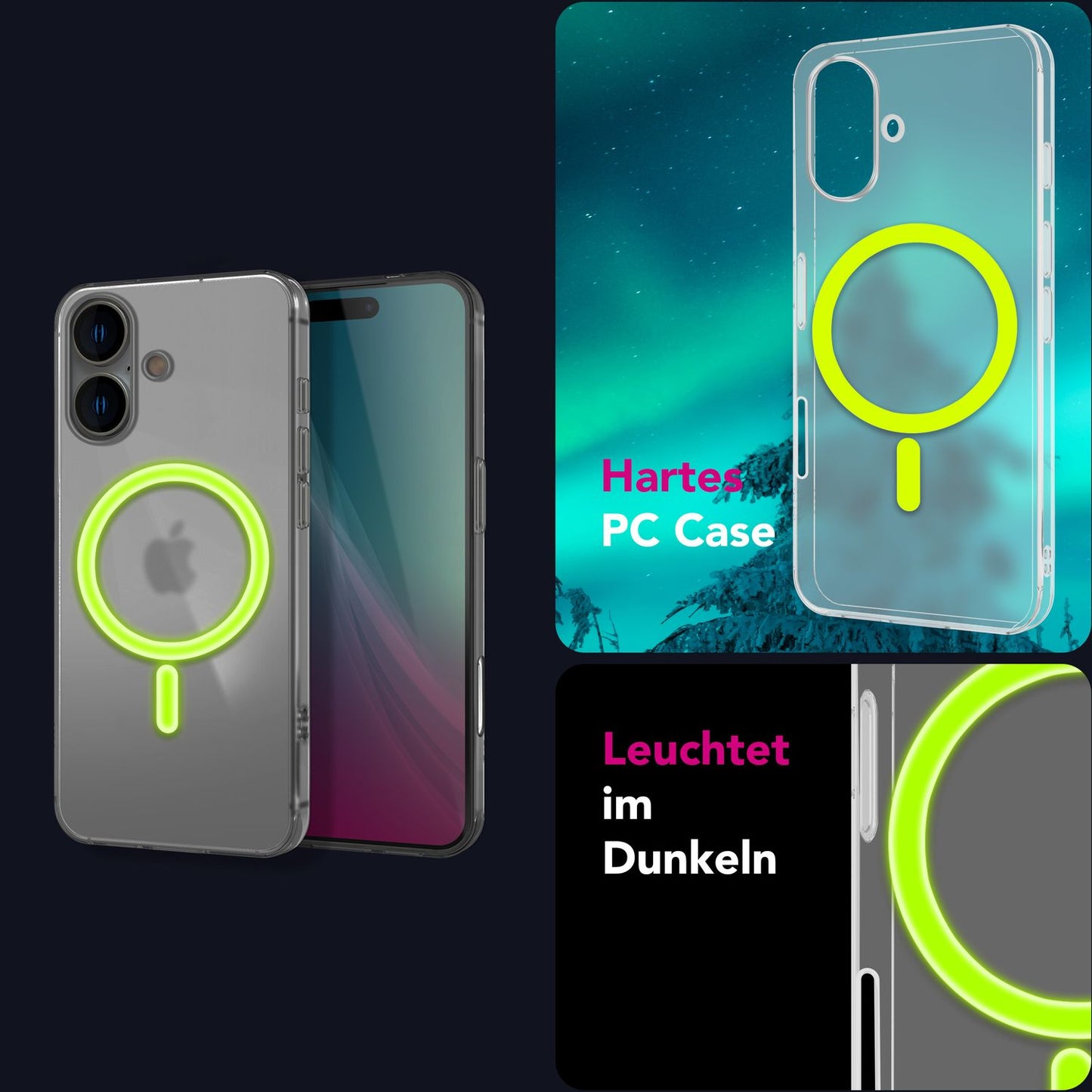 NALIA Thinix für iPhone 16 Hülle [für MagSafe], mit Glow Magnetring, Leuchtet im Dunkeln, 0,3mm Dünn, Ultraleicht & Mattiert, Milchig Transparent, Ultradünne Handyhülle