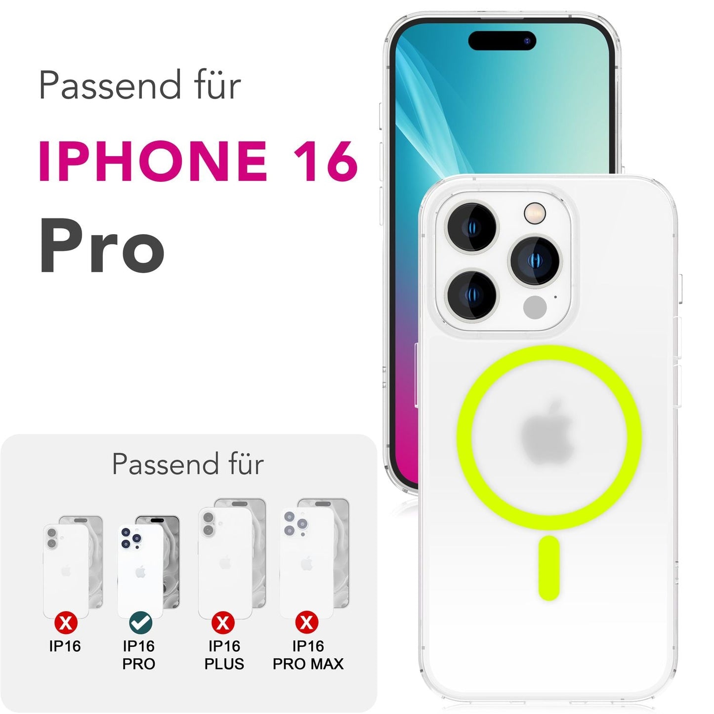 NALIA Thinix für iPhone 16 Pro Hülle [für MagSafe], Glow Magnetring Leuchtet im Dunkeln, Ultradünn 0,3mm, Milchiges Design, Mattierte Oberfläche, Ultra-Schlanke Handyhülle