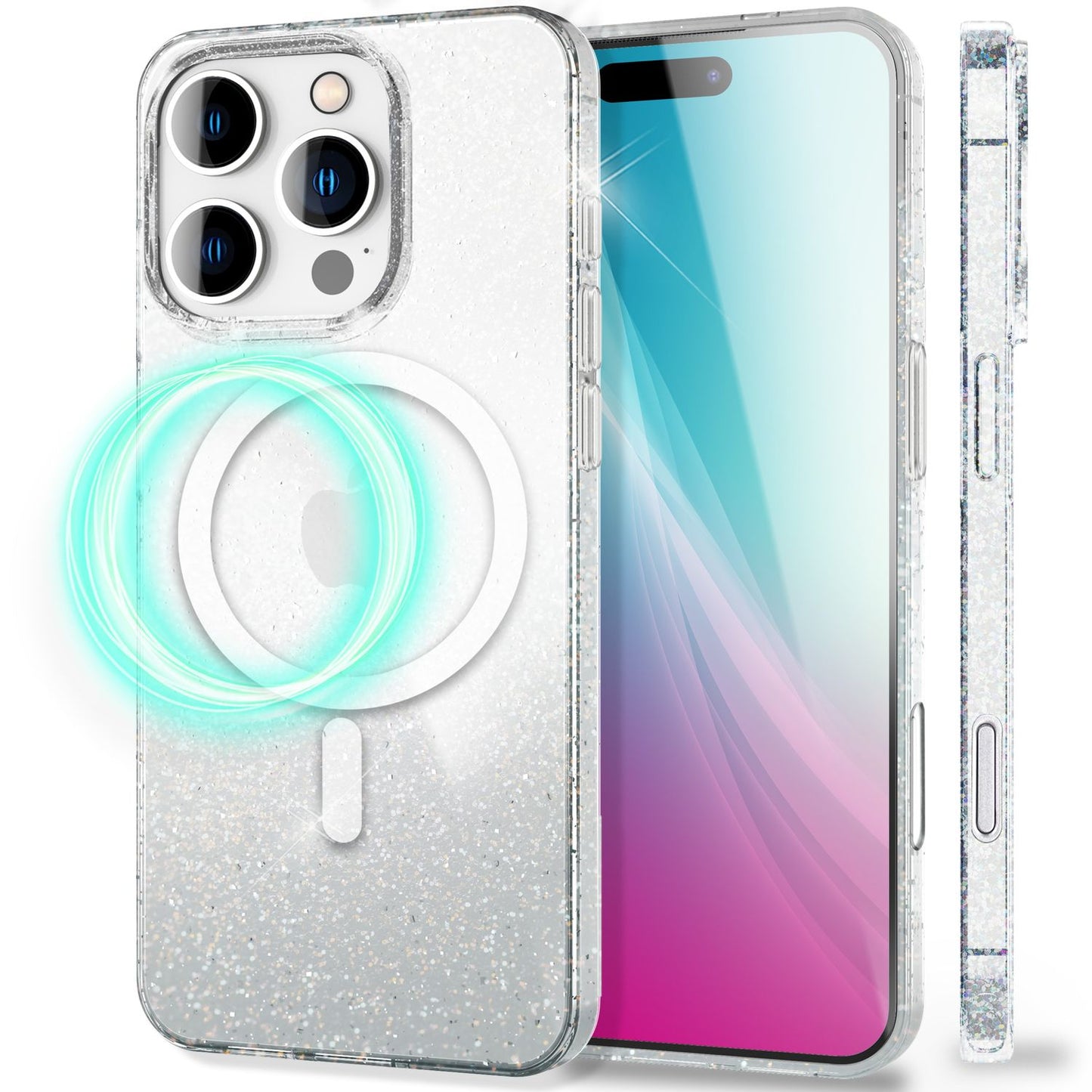NALIA Starlite für iPhone 16 Pro Hülle [für MagSafe], Transparentes Glitzer Case, Integrierter Magnetring, Funkelndes Design, Stabile Rückseite & TPU-Rahmen, Klare Glitzerhülle