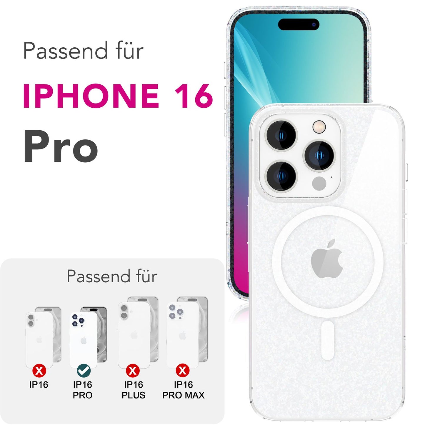 NALIA Starlite für iPhone 16 Pro Hülle [für MagSafe], Transparentes Glitzer Case, Integrierter Magnetring, Funkelndes Design, Stabile Rückseite & TPU-Rahmen, Klare Glitzerhülle
