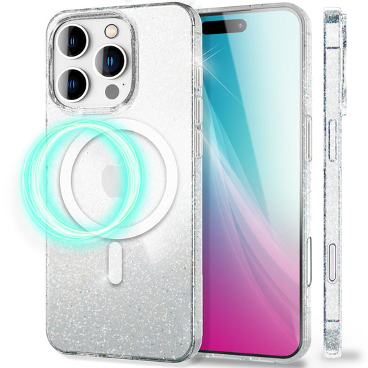 NALIA Starlite für iPhone 16 Pro Max Hülle [für MagSafe], Glitzer Cover mit Magnetring, Transparent & Funkelnd, Kratzfeste Harte Rückseite, Robuster TPU-Rahmen, Klare Glitzerhülle