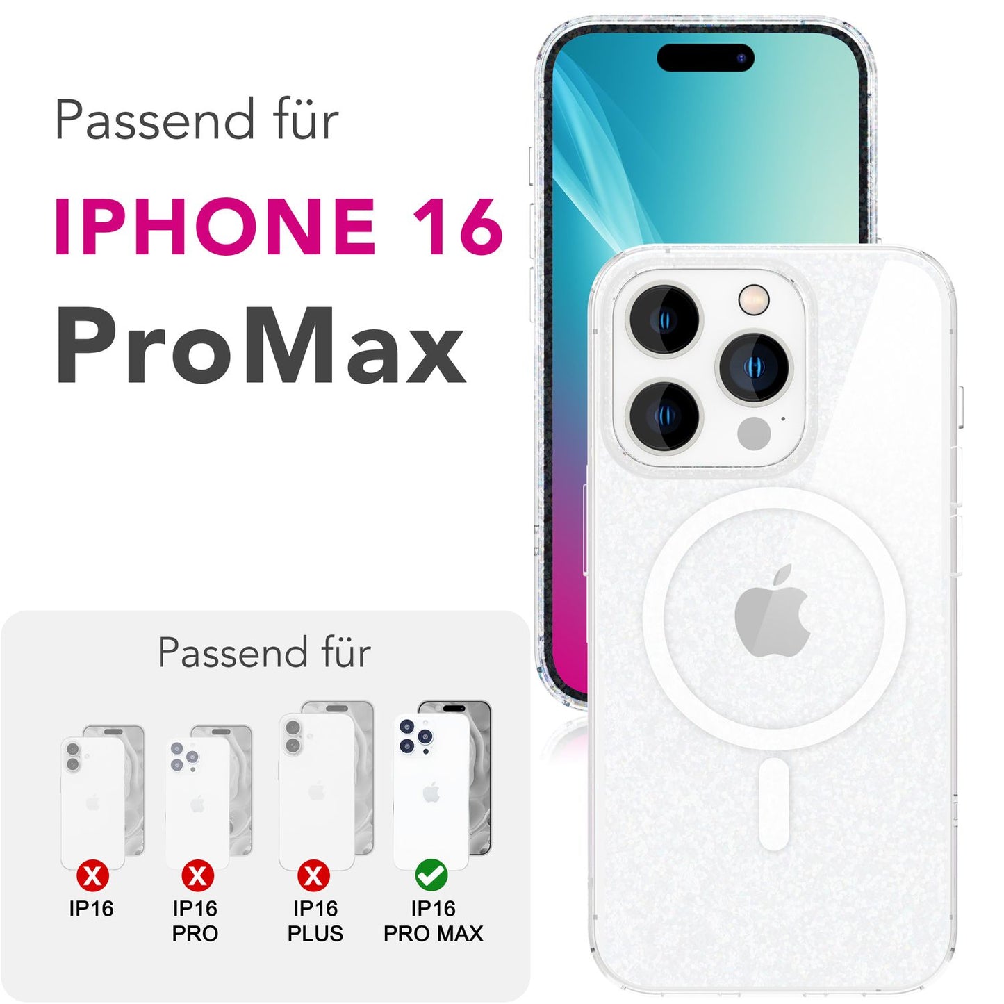 NALIA Starlite für iPhone 16 Pro Max Hülle [für MagSafe], Glitzer Cover mit Magnetring, Transparent & Funkelnd, Kratzfeste Harte Rückseite, Robuster TPU-Rahmen, Klare Glitzerhülle