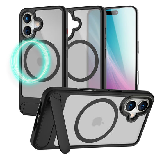 NALIA Triton für iPhone 16 Hülle [für MagSafe], Transparent Matt mit Stoßschutz, Kickstand zum Aufstellen, Integrierter Magnetring, Kamera Schutzrand, Rutschfest - Titan Schwarz