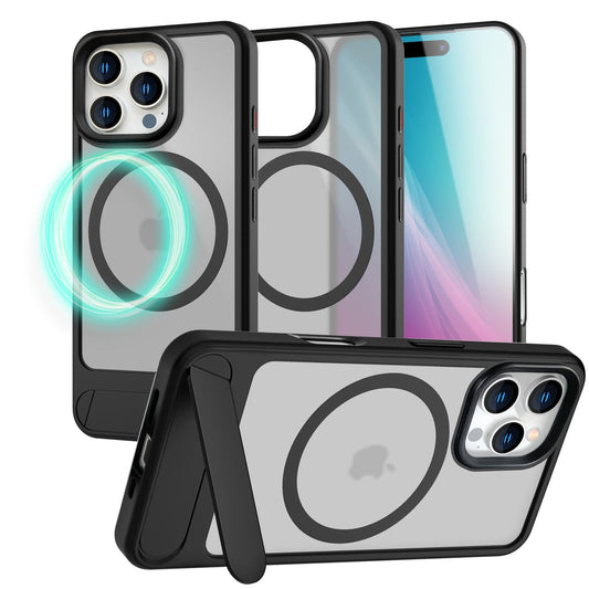 NALIA Triton für iPhone 16 Pro Max Hülle [für MagSafe], Matt Transparent, Standfuß zum Aufstellen, Magnetring integriert, Rutschfest, Stoßschutz & erhöhter Kamerarand