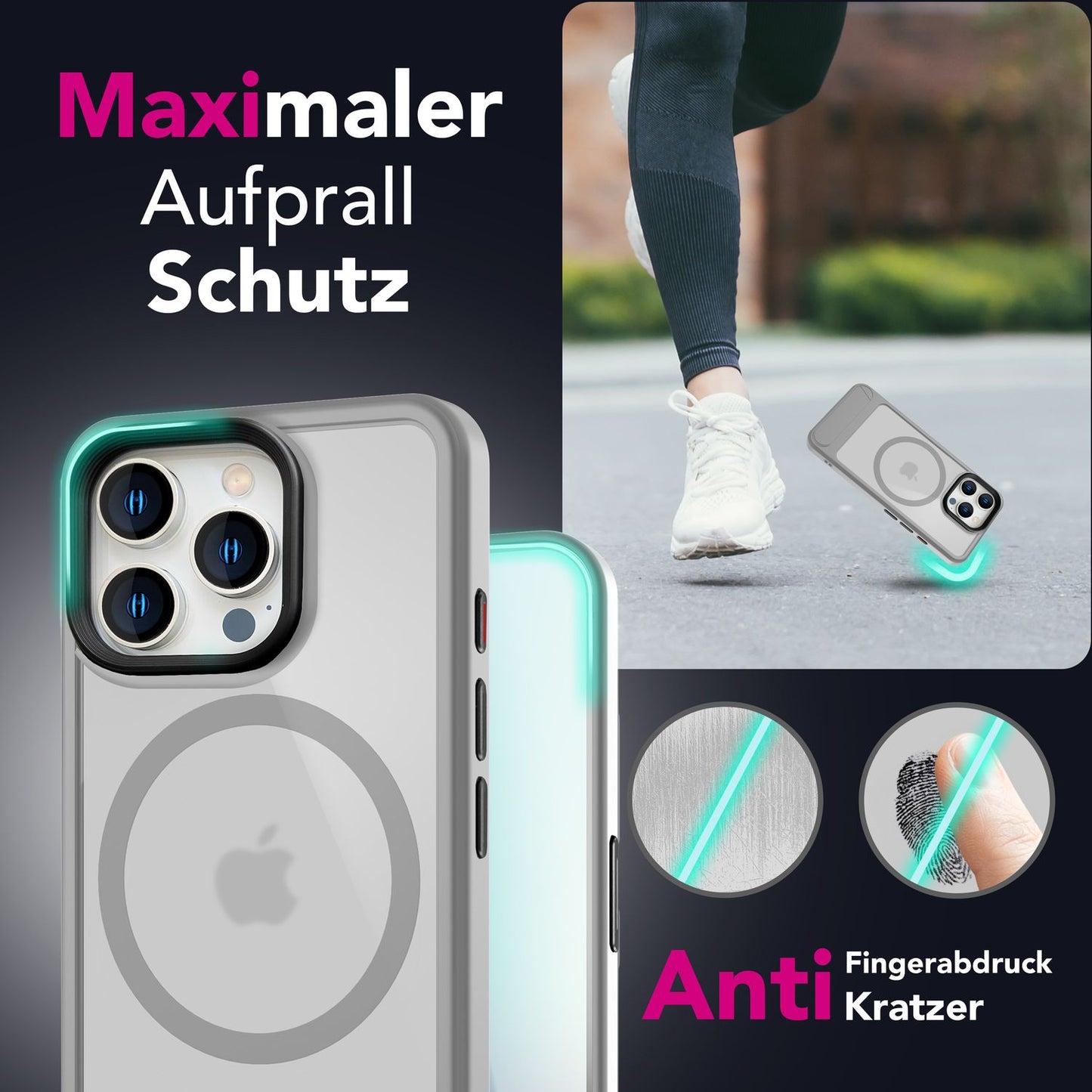 NALIA Triton für iPhone 16 Pro Max Hülle [für MagSafe], Matt Transparent, Standfuß zum Aufstellen, Magnetring integriert, Rutschfest, Stoßschutz & erhöhter Kamerarand