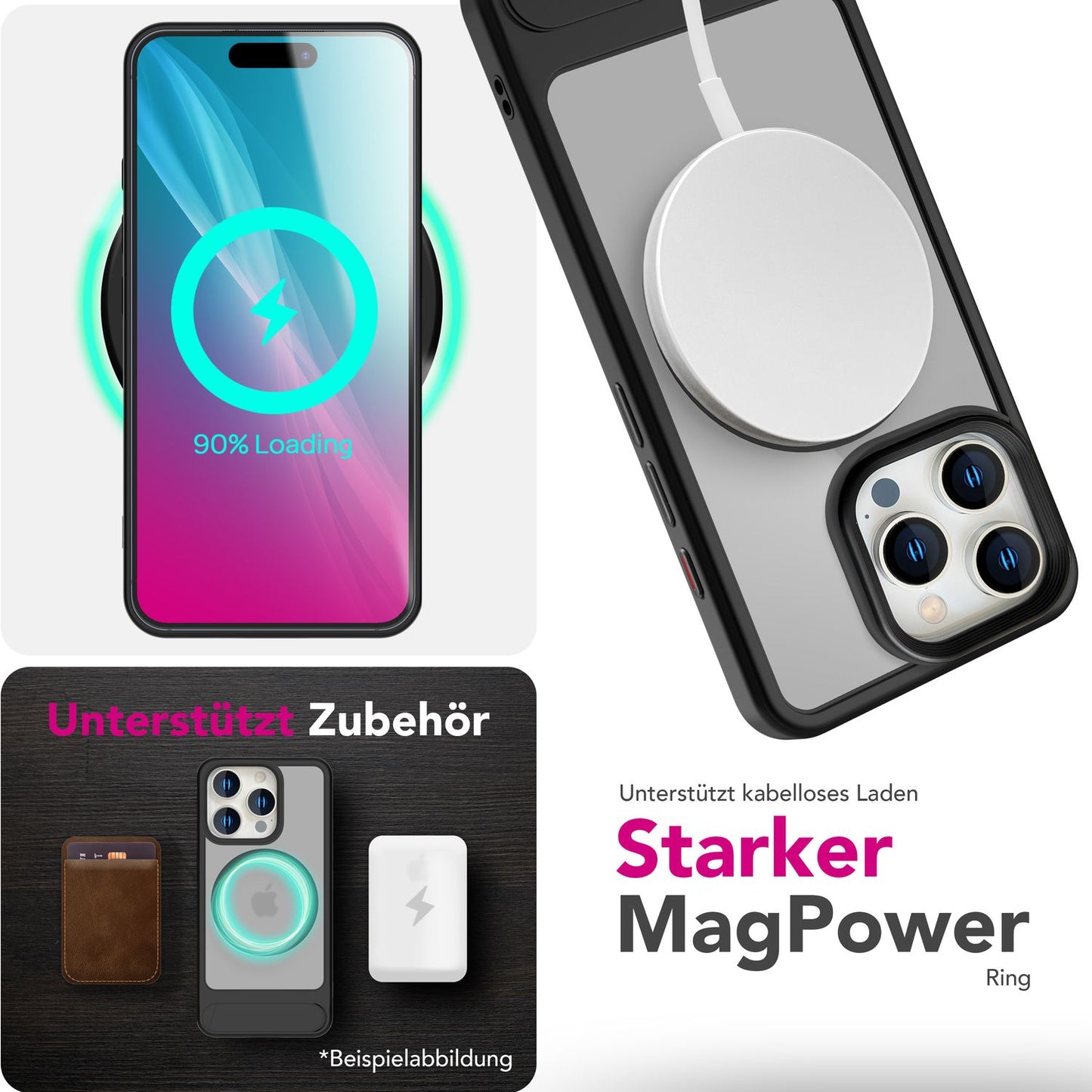 NALIA Triton für iPhone 16 Pro Max Hülle [für MagSafe], Matt Transparent, Standfuß zum Aufstellen, Magnetring integriert, Rutschfest, Stoßschutz & erhöhter Kamerarand