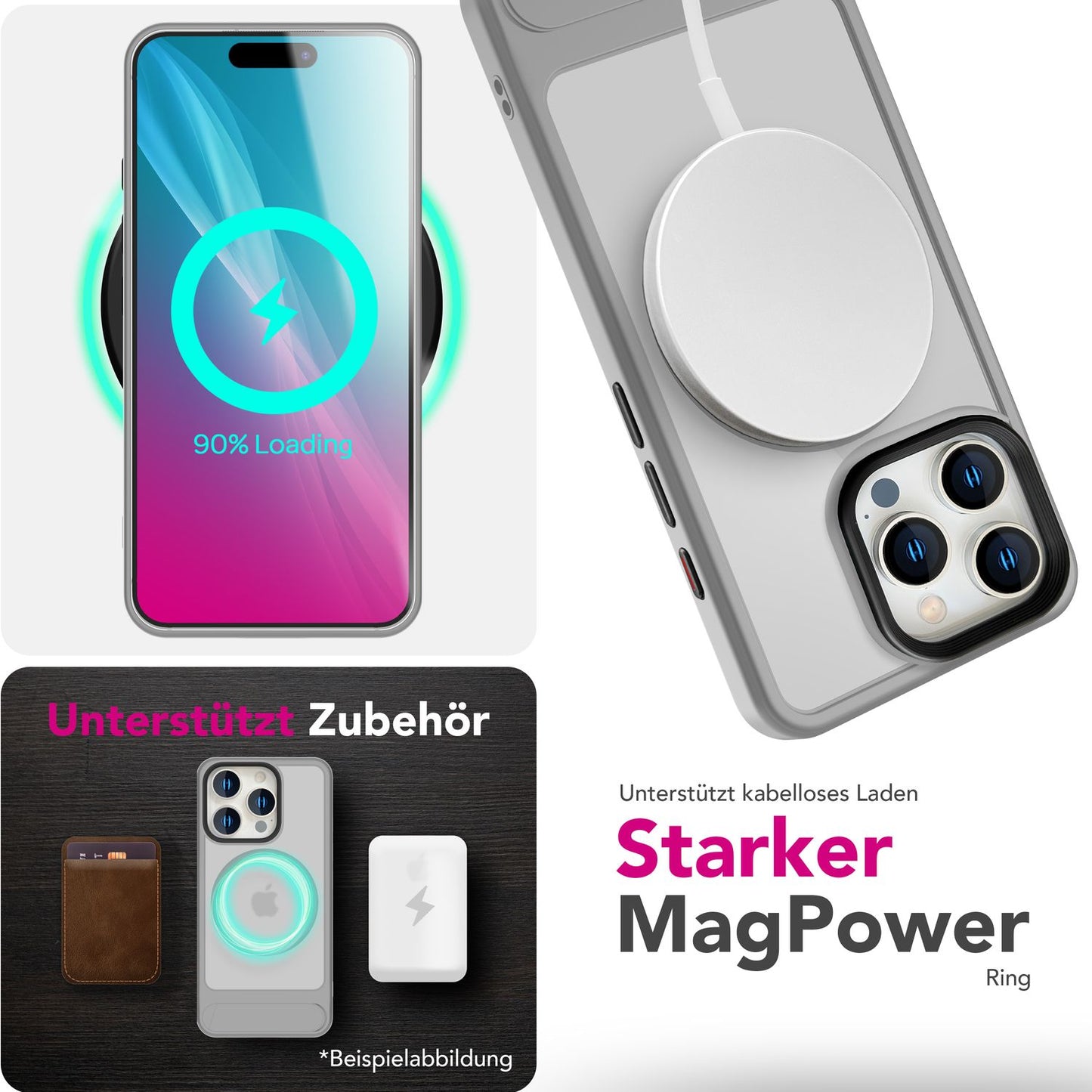 NALIA Triton für iPhone 16 Pro Max Hülle [für MagSafe], Matt Transparent, Standfuß zum Aufstellen, Magnetring integriert, Rutschfest, Stoßschutz & erhöhter Kamerarand