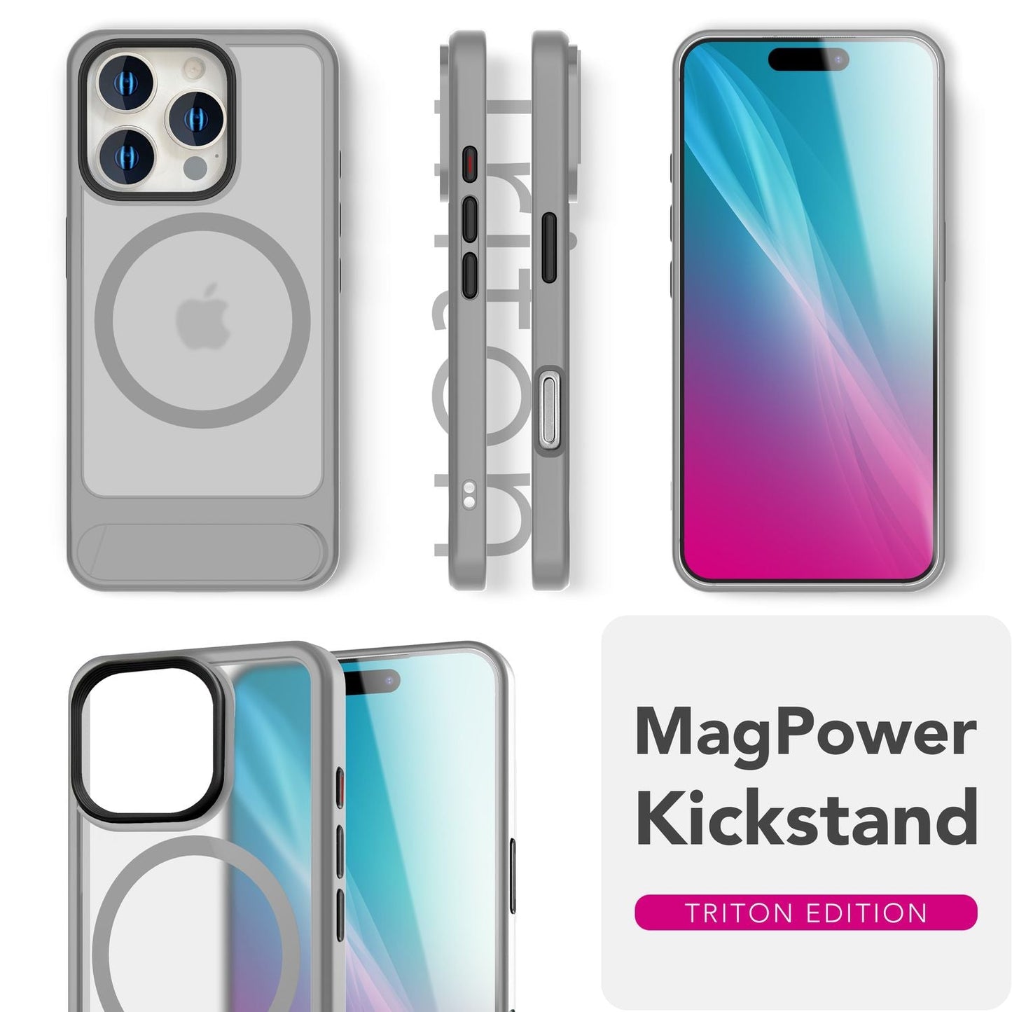 NALIA Triton für iPhone 16 Pro Max Hülle [für MagSafe], Matt Transparent, Standfuß zum Aufstellen, Magnetring integriert, Rutschfest, Stoßschutz & erhöhter Kamerarand