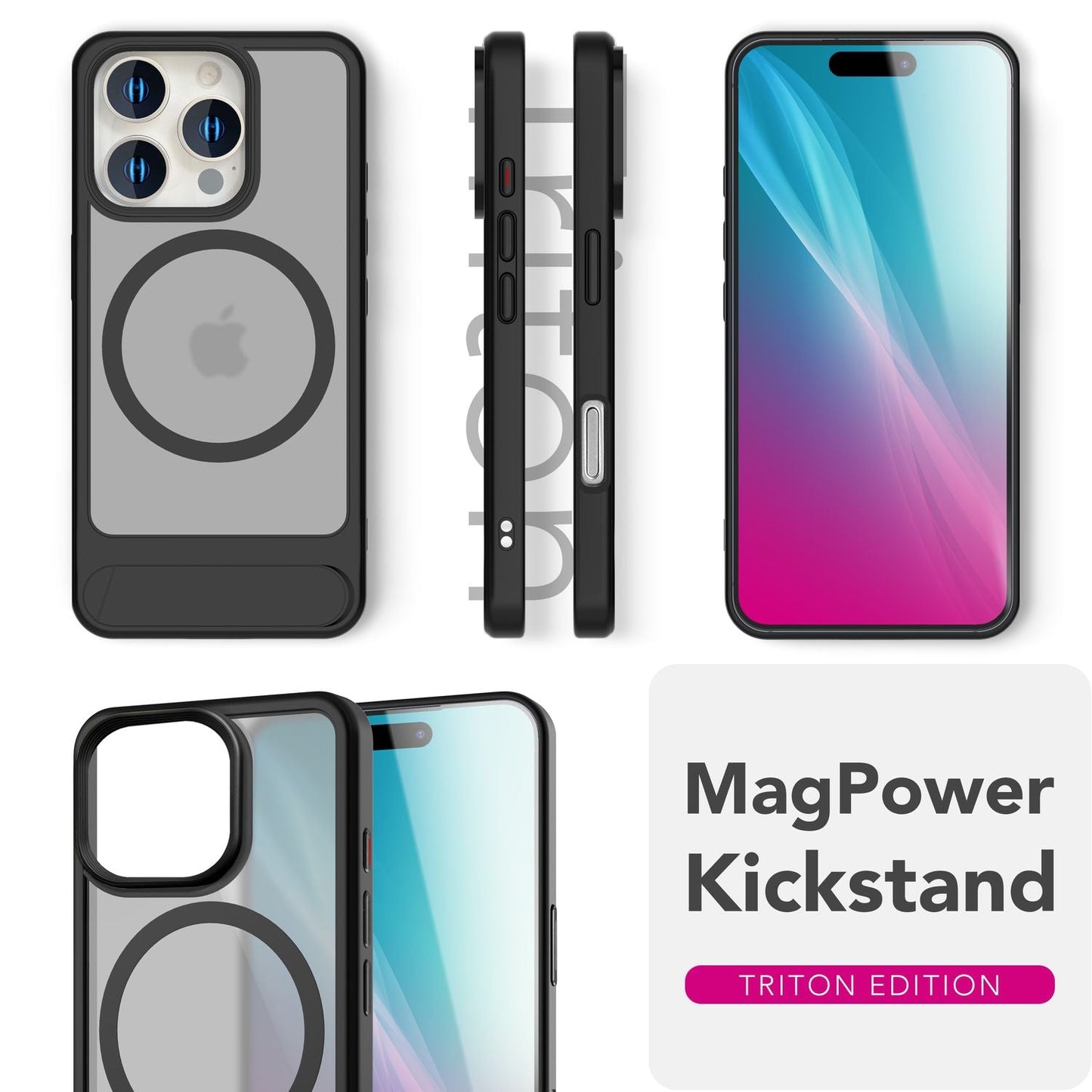 NALIA Triton für iPhone 16 Pro Max Hülle [für MagSafe], Matt Transparent, Standfuß zum Aufstellen, Magnetring integriert, Rutschfest, Stoßschutz & erhöhter Kamerarand