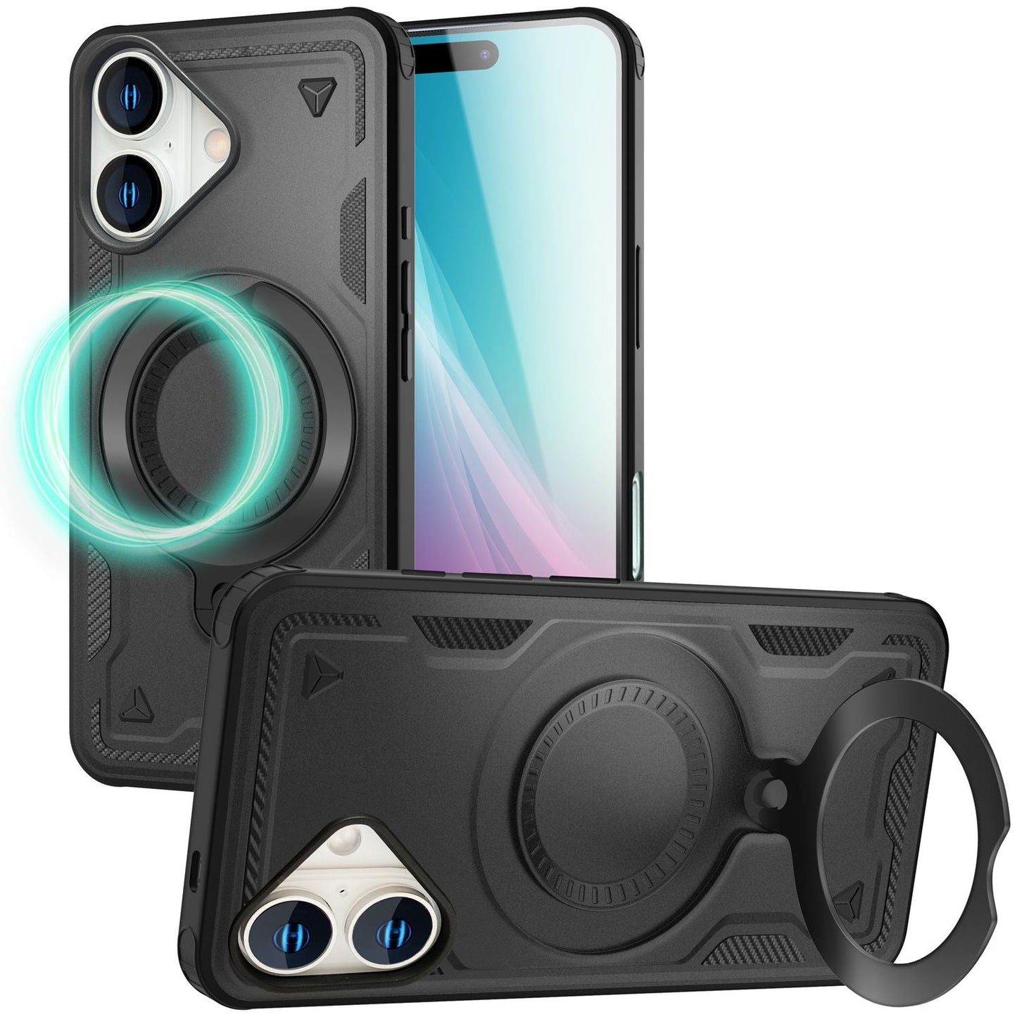 NALIA Stormguard für iPhone 16 Hülle [für MagSafe], Robustes Armor Case, Ringhalter mit 360° Drehfunktion, Stoßfest & Bruchsicher, Starker MagPower-Magnet, Panzer - Titan Schwarz