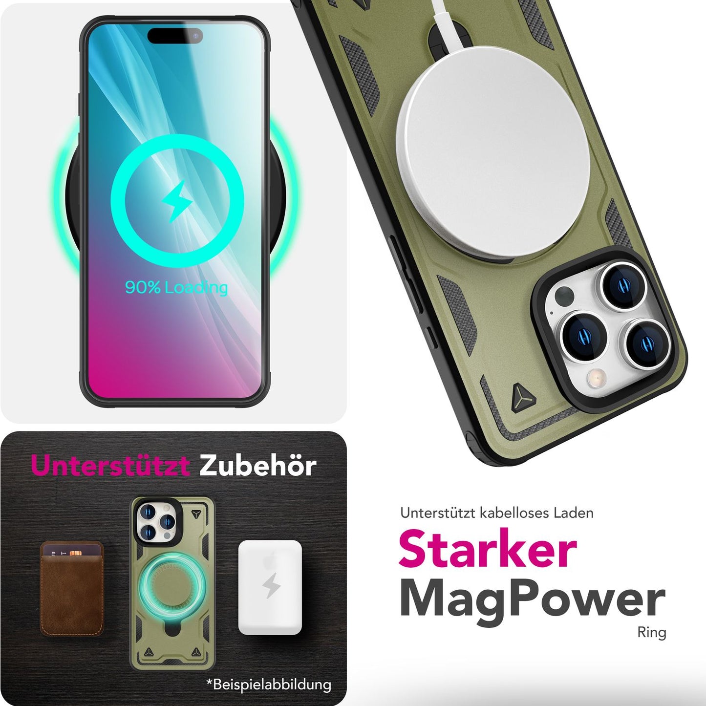 NALIA Stormguard für iPhone 16 Pro Hülle [für MagSafe], Schlagfeste Panzerhülle, 360° Ringhalter, Robust & Bruchsicher, Starker MagPower Magnet, Standfunktion