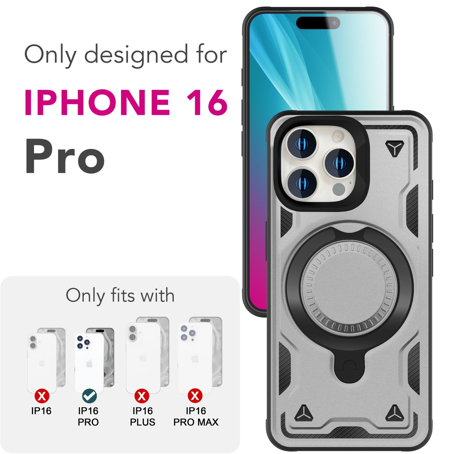 NALIA Stormguard für iPhone 16 Pro Hülle [für MagSafe], Schlagfeste Panzerhülle, 360° Ringhalter, Robust & Bruchsicher, Starker MagPower Magnet, Standfunktion