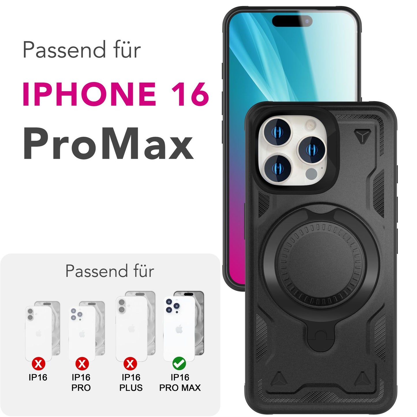 Etui NALIA Stormguard Shockproof MagSafe – kompatybilne z iPhone'em 16 Pro Max, uchwyt pierścieniowy 360 stopni, magnes MagPower 18 N
