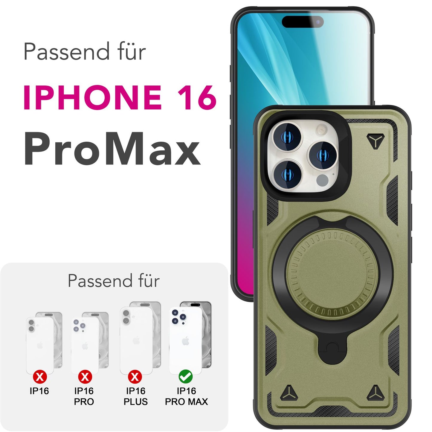 Etui NALIA Stormguard Shockproof MagSafe – kompatybilne z iPhone'em 16 Pro Max, uchwyt pierścieniowy 360 stopni, magnes MagPower 18 N