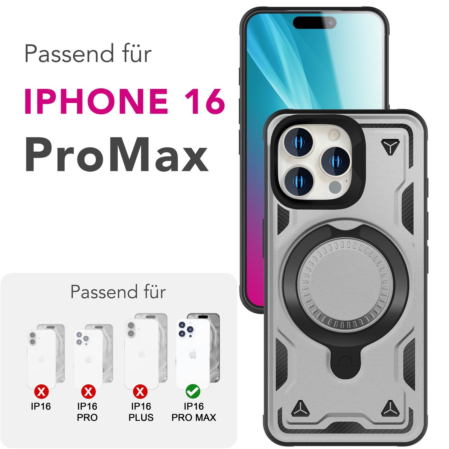 Etui NALIA Stormguard Shockproof MagSafe – kompatybilne z iPhone'em 16 Pro Max, uchwyt pierścieniowy 360 stopni, magnes MagPower 18 N