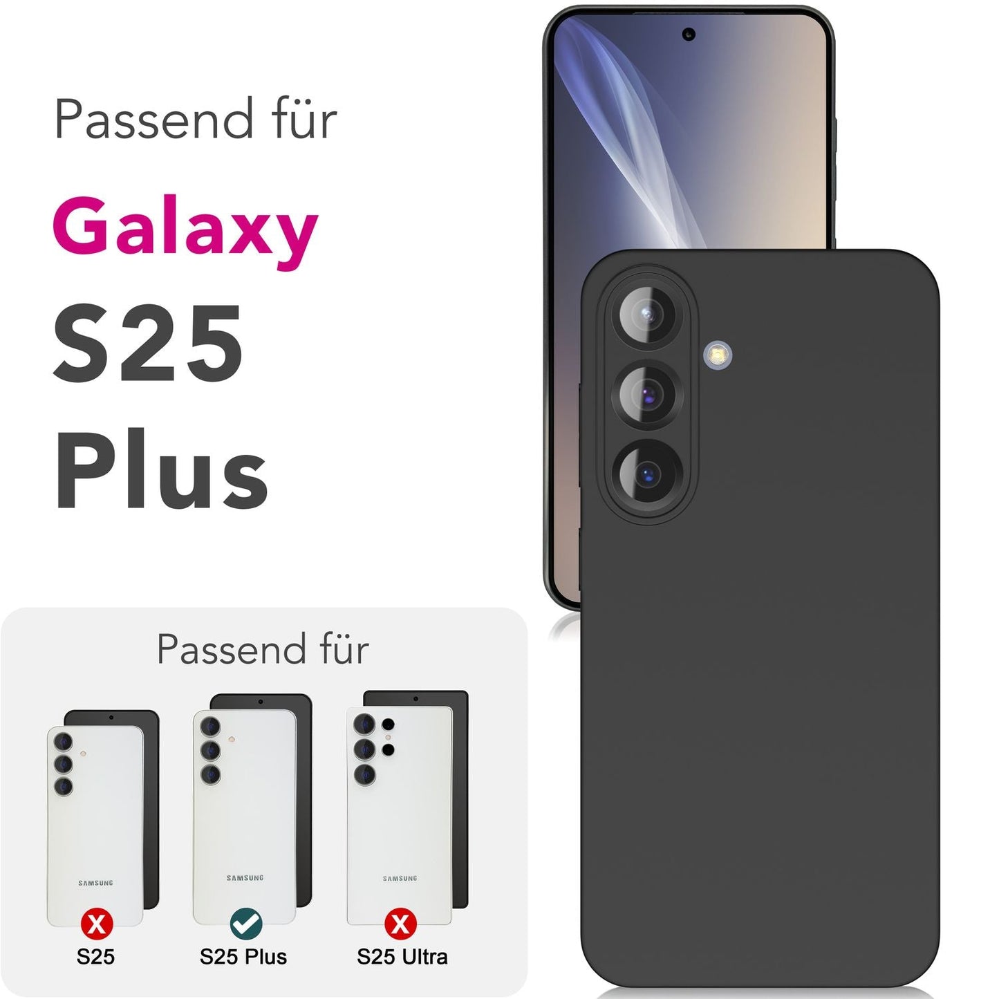 NALIA Strider für Samsung Galaxy S25 Plus Hülle, Schwarze Silikonhülle, Dünne Mattierte Handyhülle mit erhöhtem Kameraschutz und Tastenschutz, Flexible Robuste Schutzhülle