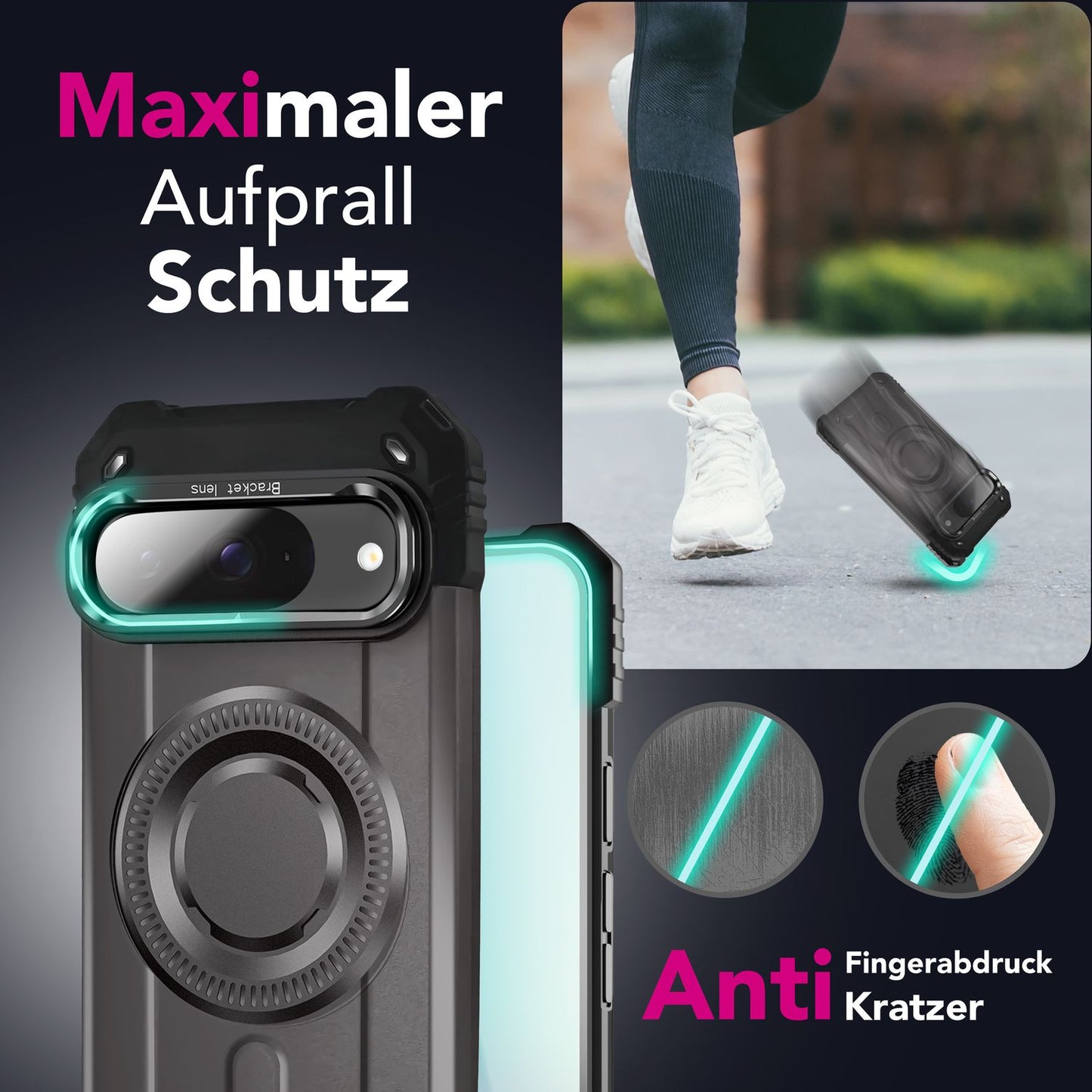 NALIA Granite Hülle für Google Pixel 9 – Handyhülle für MagSafe, Stoßfestes Panzer Hardcase mit Dual-Layer Schutz, Integrierter Metall-Kickstand, Military Cover