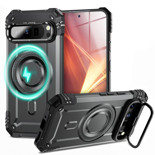 NALIA Granite Hülle für Google Pixel 9 Pro XL – Handyhülle für MagSafe, Military Armor Case mit Aufprallschutzrahmen & Kickstand, Stoßfestes Hardcover im Panzer-Stil