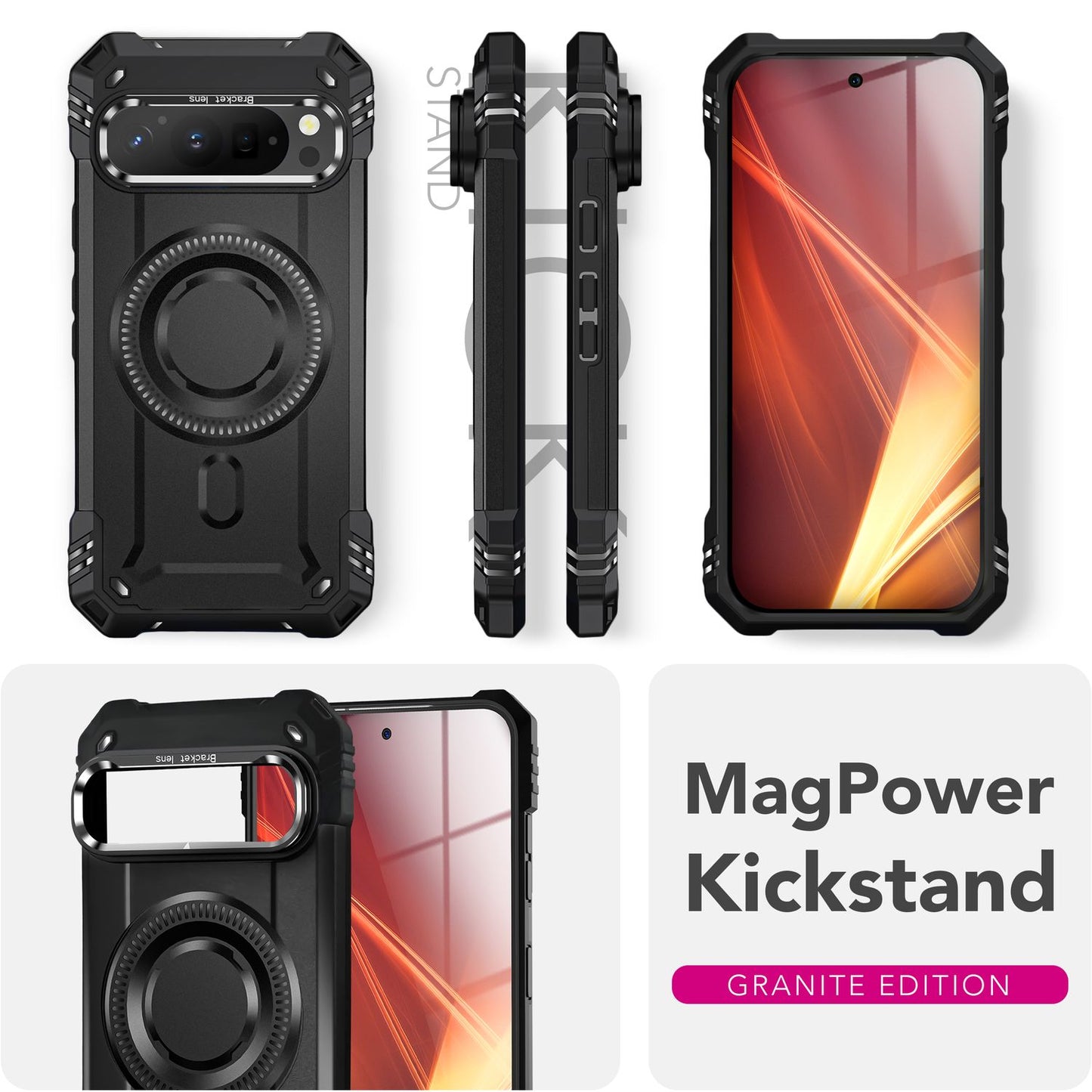 NALIA Granite Hülle für Google Pixel 9 Pro XL – Handyhülle für MagSafe, Military Armor Case mit Aufprallschutzrahmen & Kickstand, Stoßfestes Hardcover im Panzer-Stil