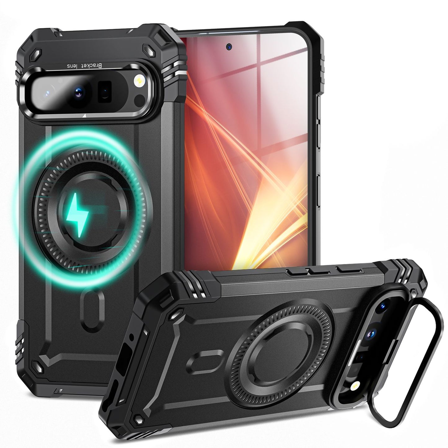 NALIA Granite Hülle für Google Pixel 9 Pro XL – Handyhülle für MagSafe, Military Armor Case mit Aufprallschutzrahmen & Kickstand, Stoßfestes Hardcover im Panzer-Stil