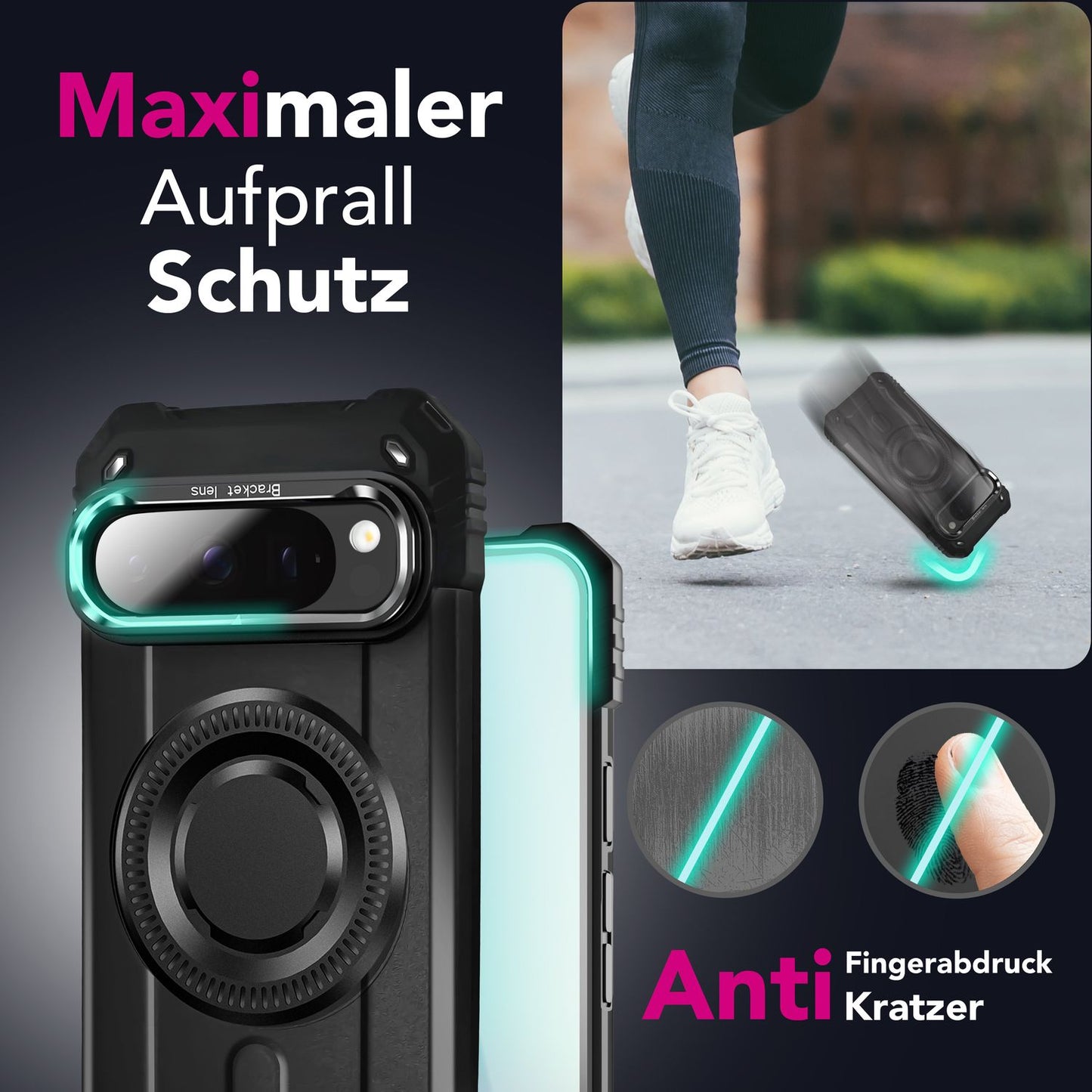 NALIA Granite Hülle für Google Pixel 9 Pro XL – Handyhülle für MagSafe, Military Armor Case mit Aufprallschutzrahmen & Kickstand, Stoßfestes Hardcover im Panzer-Stil