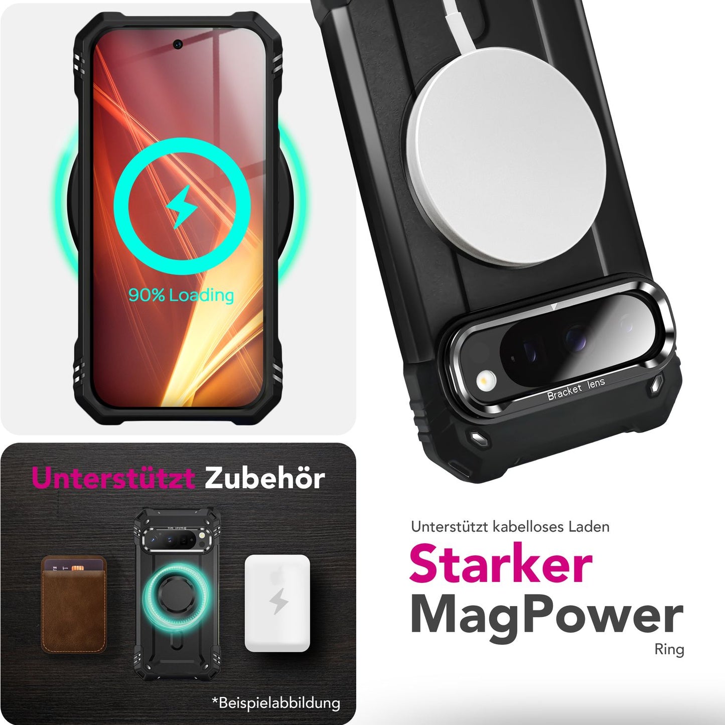 NALIA Granite Hülle für Google Pixel 9 Pro XL – Handyhülle für MagSafe, Military Armor Case mit Aufprallschutzrahmen & Kickstand, Stoßfestes Hardcover im Panzer-Stil