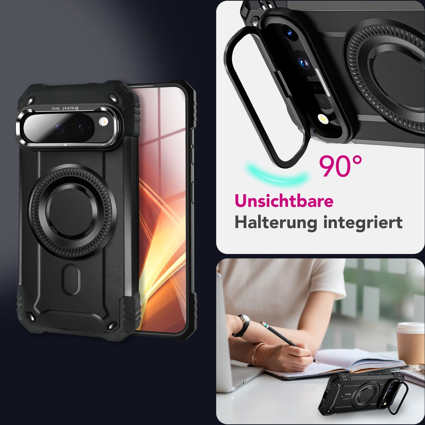 NALIA Granite Hülle für Google Pixel 9 Pro XL – Handyhülle für MagSafe, Military Armor Case mit Aufprallschutzrahmen & Kickstand, Stoßfestes Hardcover im Panzer-Stil