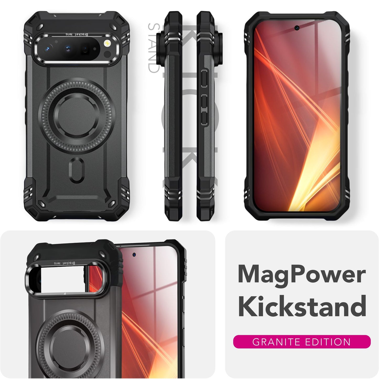 NALIA Granite Hülle für Google Pixel 9 Pro XL – Handyhülle für MagSafe, Military Armor Case mit Aufprallschutzrahmen & Kickstand, Stoßfestes Hardcover im Panzer-Stil