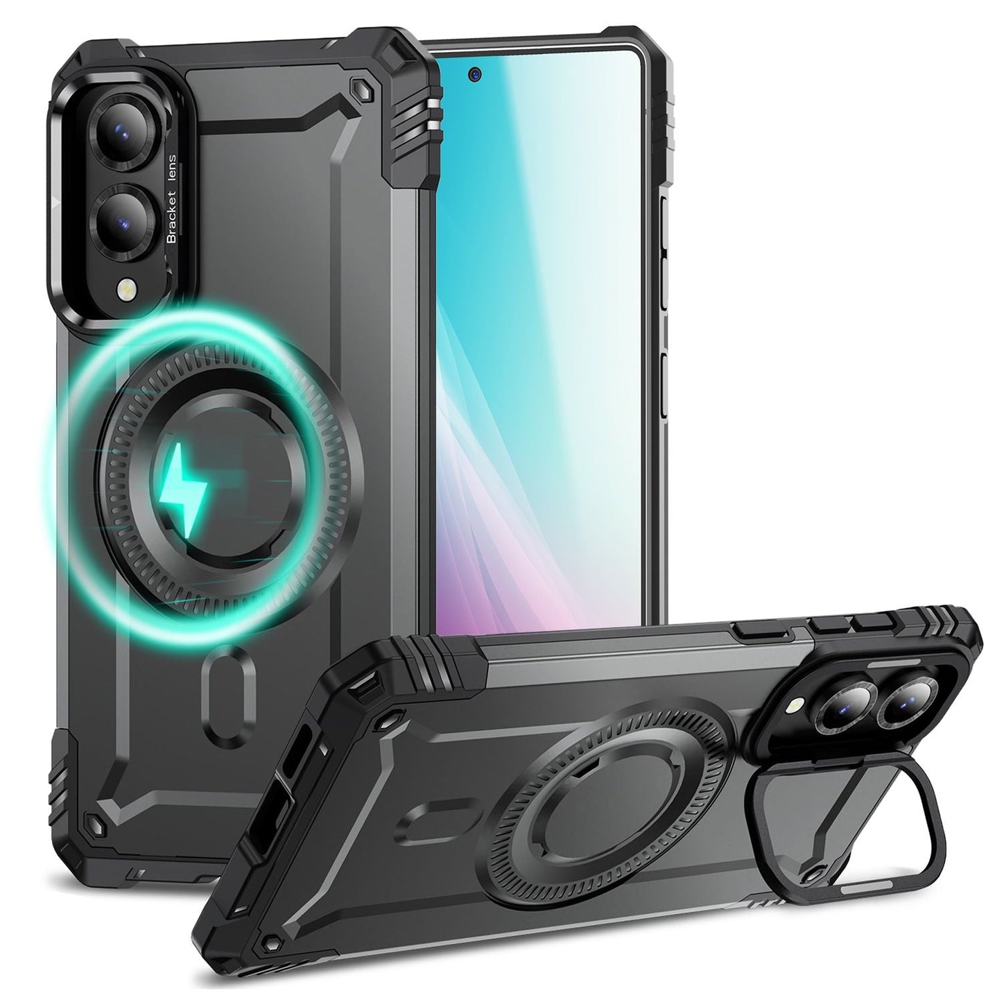 NALIA Granite Hülle für Samsung Galaxy S25 Edge – für MagSafe, Panzerhülle, Extrem Robust, Militär Schutzklasse, Kamera Standfuß, Integrierter Magnet-Ring, Schlagfest