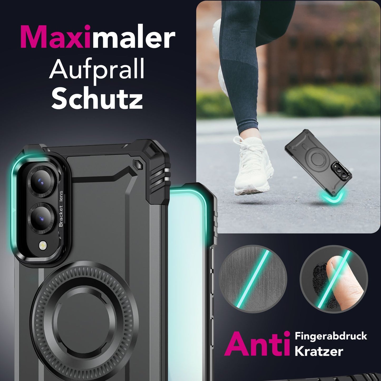 NALIA Granite Hülle für Samsung Galaxy S25 Edge – für MagSafe, Panzerhülle, Extrem Robust, Militär Schutzklasse, Kamera Standfuß, Integrierter Magnet-Ring, Schlagfest
