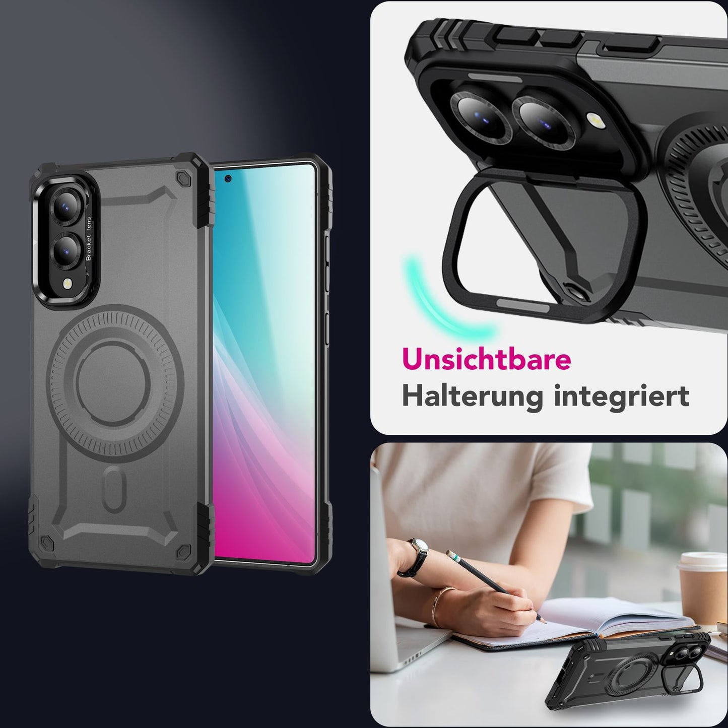 NALIA Granite Hülle für Samsung Galaxy S25 Edge – für MagSafe, Panzerhülle, Extrem Robust, Militär Schutzklasse, Kamera Standfuß, Integrierter Magnet-Ring, Schlagfest