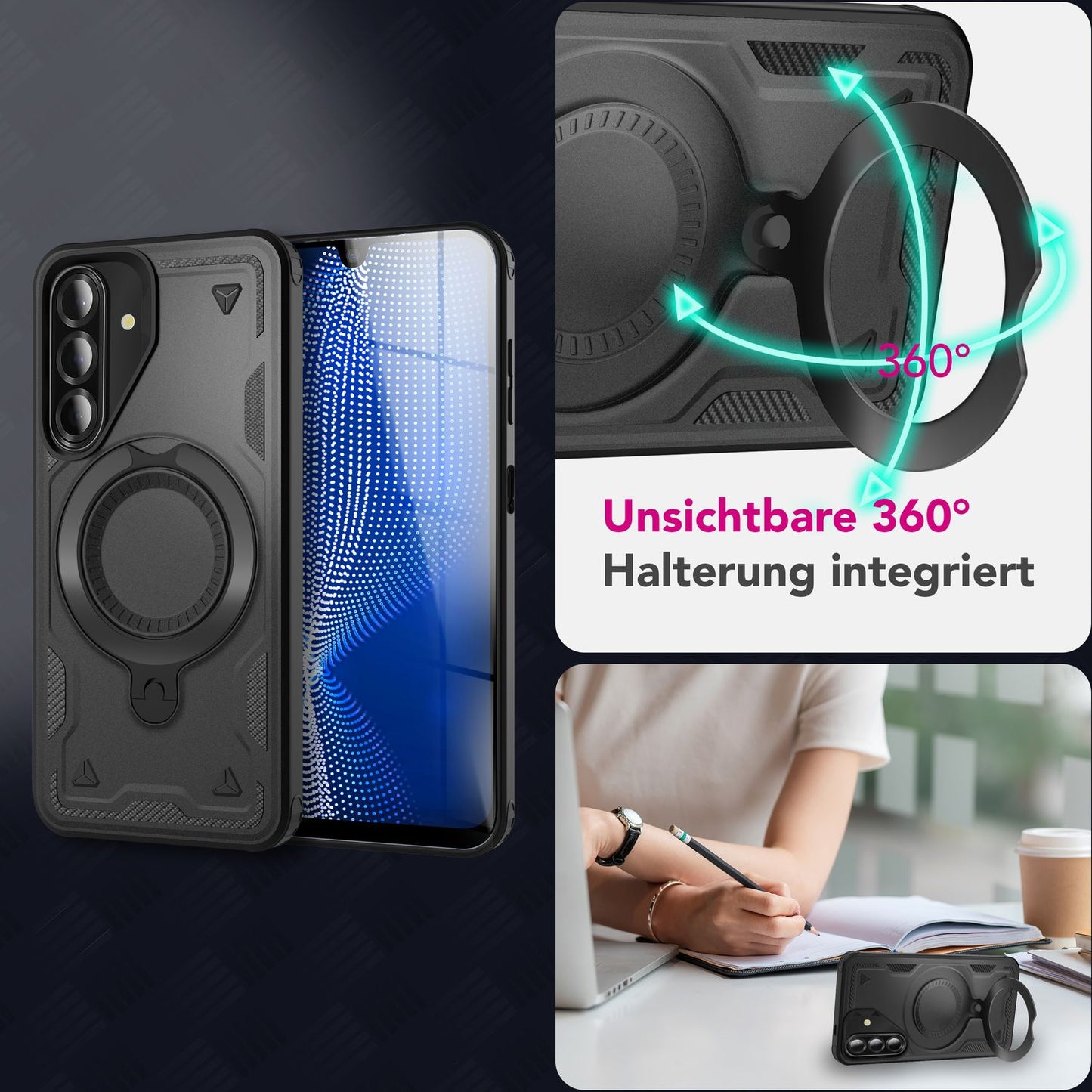 NALIA Stormguard Hülle für Samsung Galaxy A26 – für MagSafe, Stoßfeste Panzer Schutzhülle mit 360° Dreh Ring, Outdoor Kickstand Case mit Fallschutz, Military Cover
