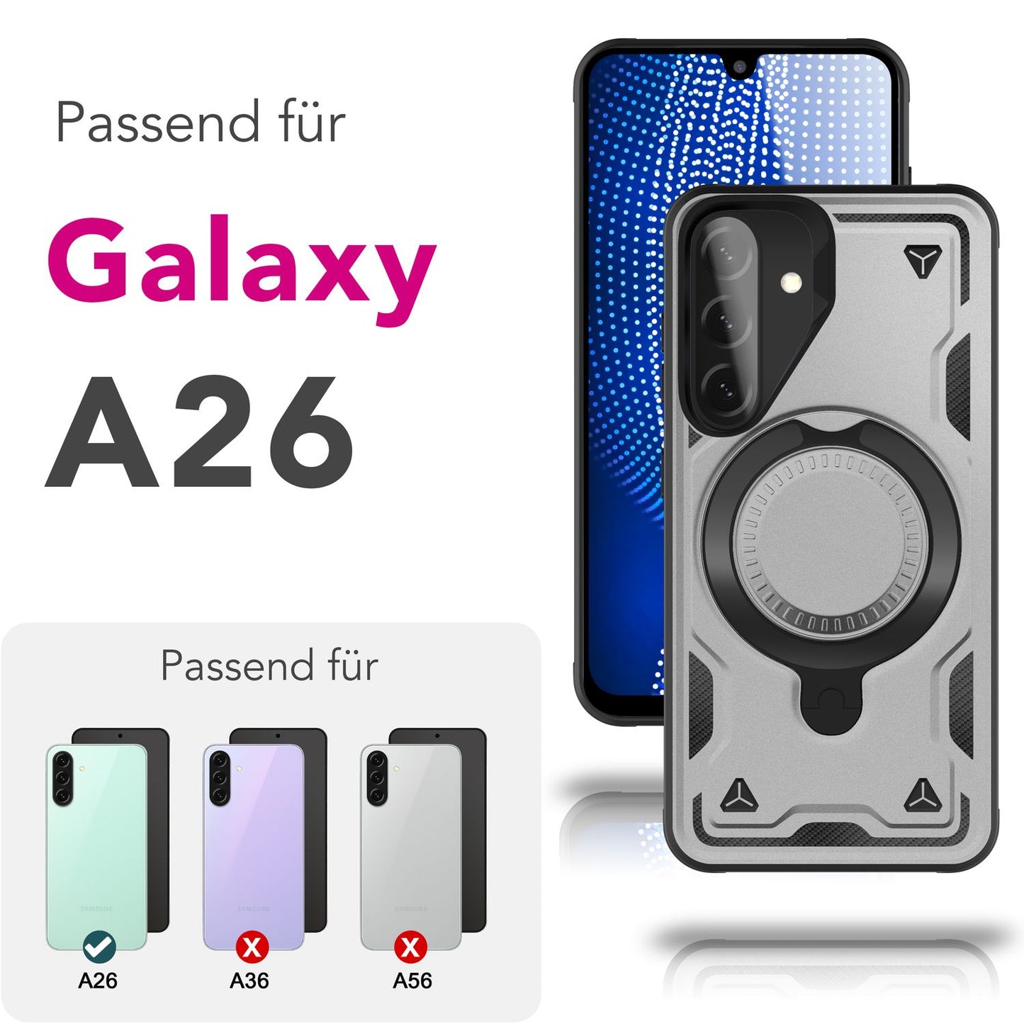 NALIA Stormguard Hülle für Samsung Galaxy A26 – für MagSafe, Stoßfeste Panzer Schutzhülle mit 360° Dreh Ring, Outdoor Kickstand Case mit Fallschutz, Military Cover