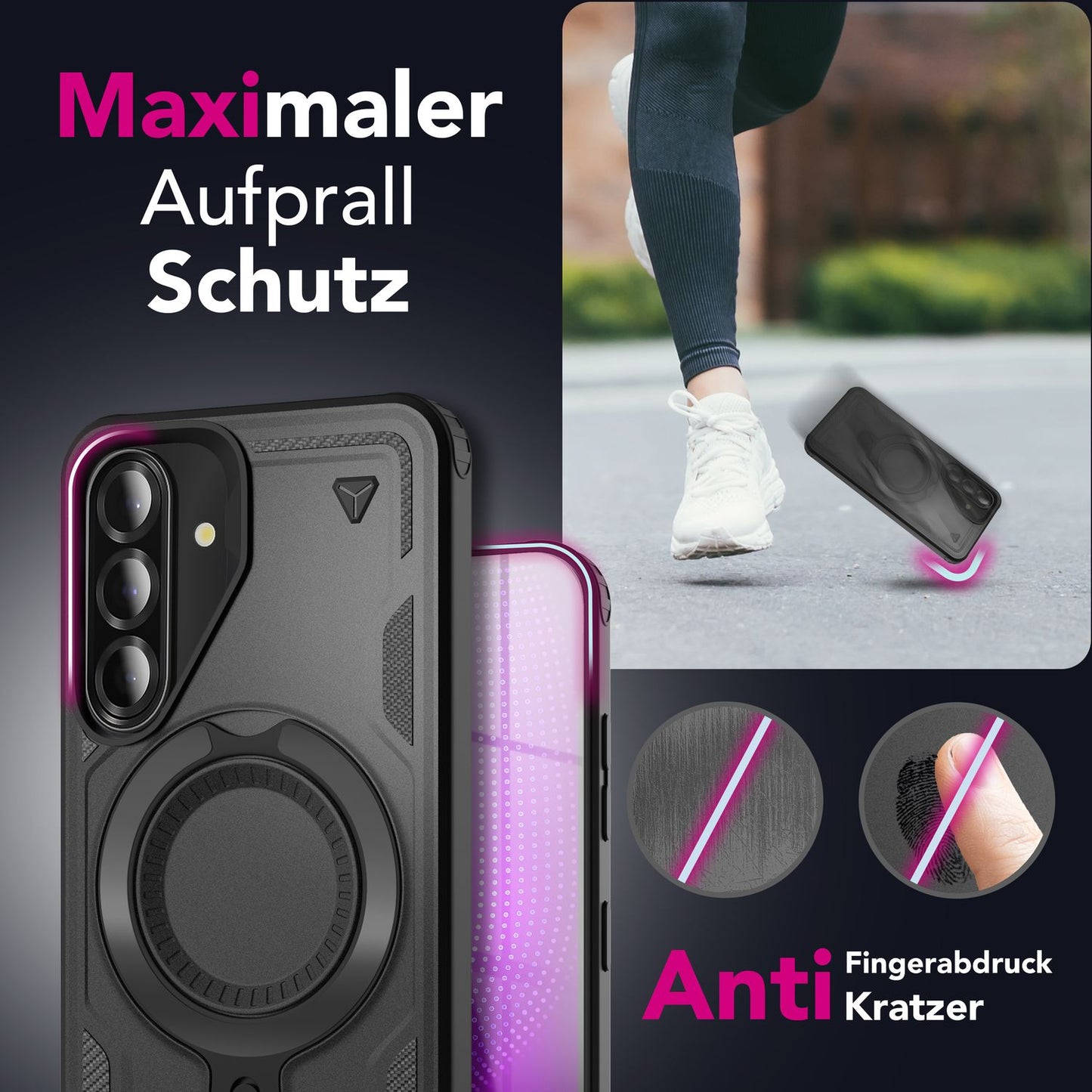 NALIA Stormguard Hülle für Samsung Galaxy A36 – für MagSafe, Military Style Handyhülle mit Stoßdämpfung & 360° Ringhalter, Robustes Hartschalen Cover, Outdoor Case