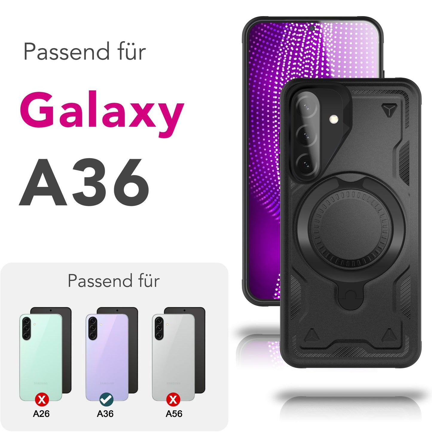 NALIA Stormguard Hülle für Samsung Galaxy A36 – für MagSafe, Military Style Handyhülle mit Stoßdämpfung & 360° Ringhalter, Robustes Hartschalen Cover, Outdoor Case