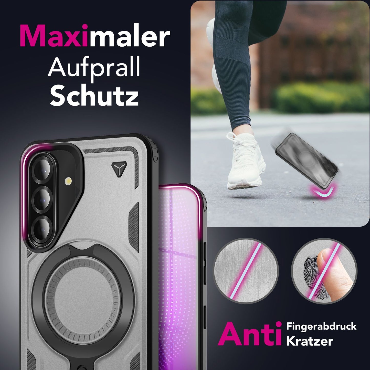 NALIA Stormguard Hülle für Samsung Galaxy A36 – für MagSafe, Military Style Handyhülle mit Stoßdämpfung & 360° Ringhalter, Robustes Hartschalen Cover, Outdoor Case