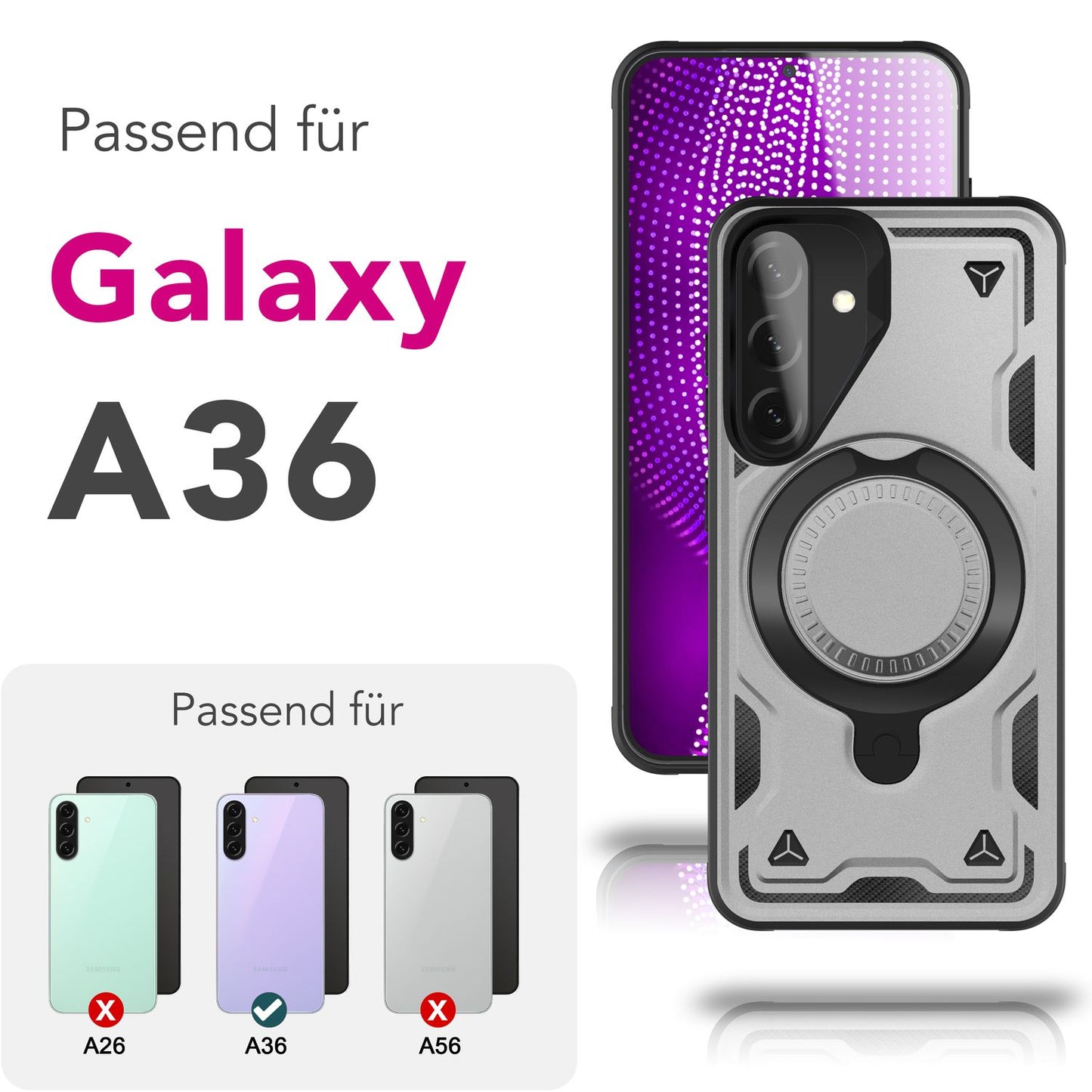 NALIA Stormguard Hülle für Samsung Galaxy A36 – für MagSafe, Military Style Handyhülle mit Stoßdämpfung & 360° Ringhalter, Robustes Hartschalen Cover, Outdoor Case