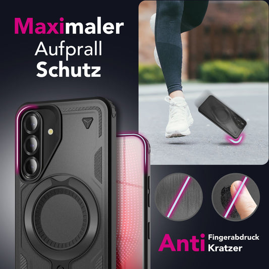 NALIA Stormguard Hülle für Samsung Galaxy A56 – für MagSafe, Panzerschutz Handyhülle mit 360° Drehbarem Ring, Kickstand, Stoßfestes Outdoor Case, Militär Schutzhülle