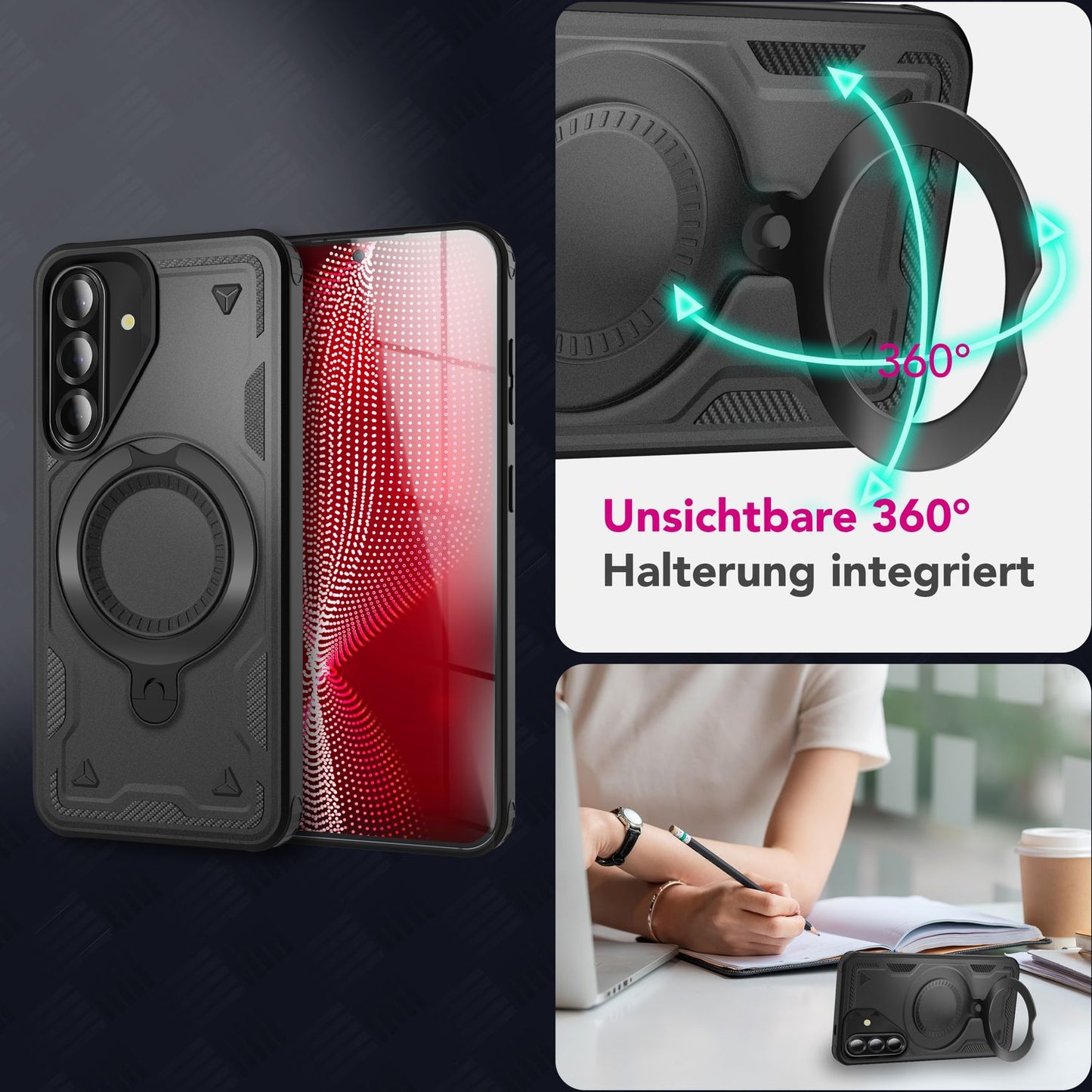 NALIA Stormguard Hülle für Samsung Galaxy A56 – für MagSafe, Panzerschutz Handyhülle mit 360° Drehbarem Ring, Kickstand, Stoßfestes Outdoor Case, Militär Schutzhülle
