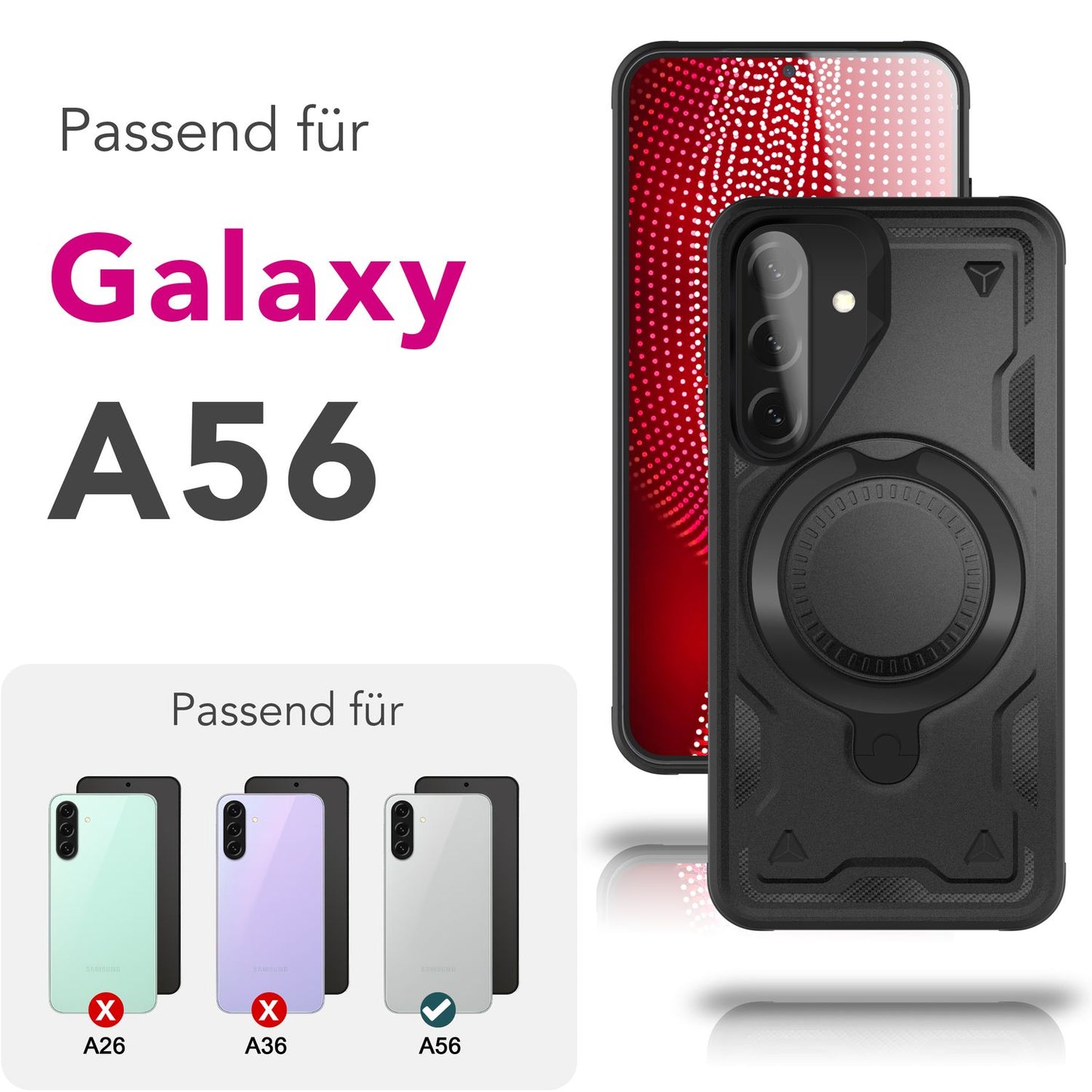 NALIA Stormguard Hülle für Samsung Galaxy A56 – für MagSafe, Panzerschutz Handyhülle mit 360° Drehbarem Ring, Kickstand, Stoßfestes Outdoor Case, Militär Schutzhülle