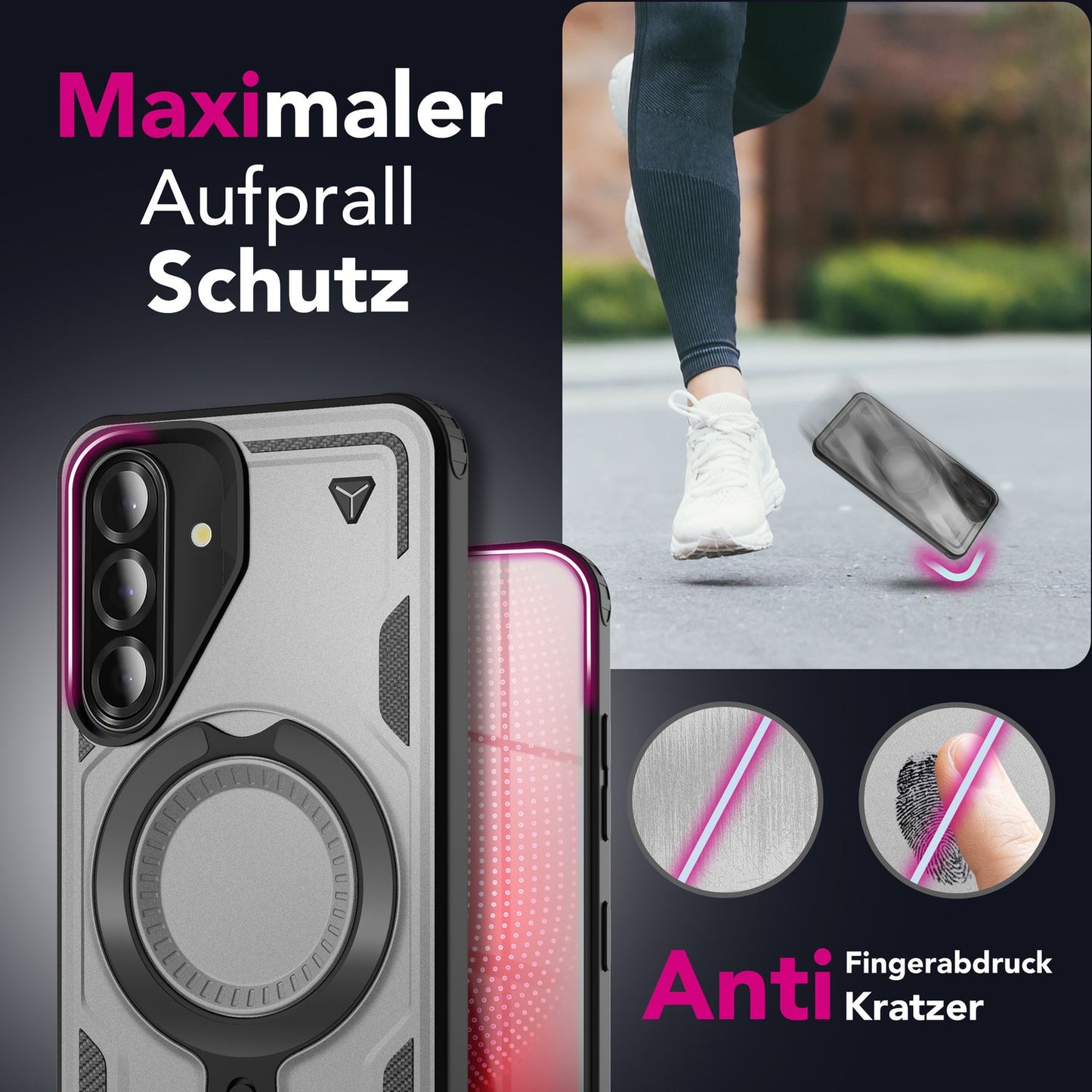 NALIA Stormguard Hülle für Samsung Galaxy A56 – für MagSafe, Panzerschutz Handyhülle mit 360° Drehbarem Ring, Kickstand, Stoßfestes Outdoor Case, Militär Schutzhülle