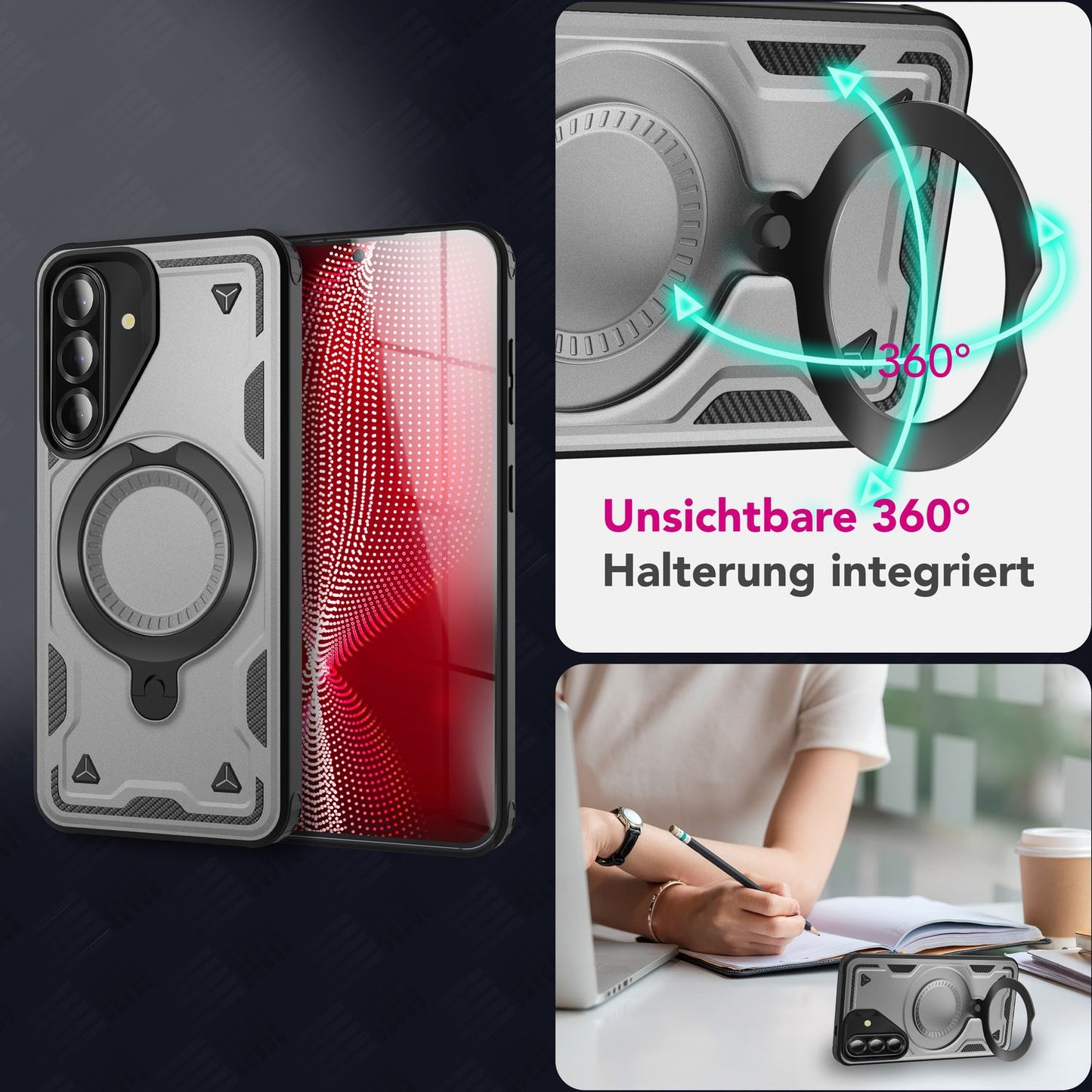 NALIA Stormguard Hülle für Samsung Galaxy A56 – für MagSafe, Panzerschutz Handyhülle mit 360° Drehbarem Ring, Kickstand, Stoßfestes Outdoor Case, Militär Schutzhülle