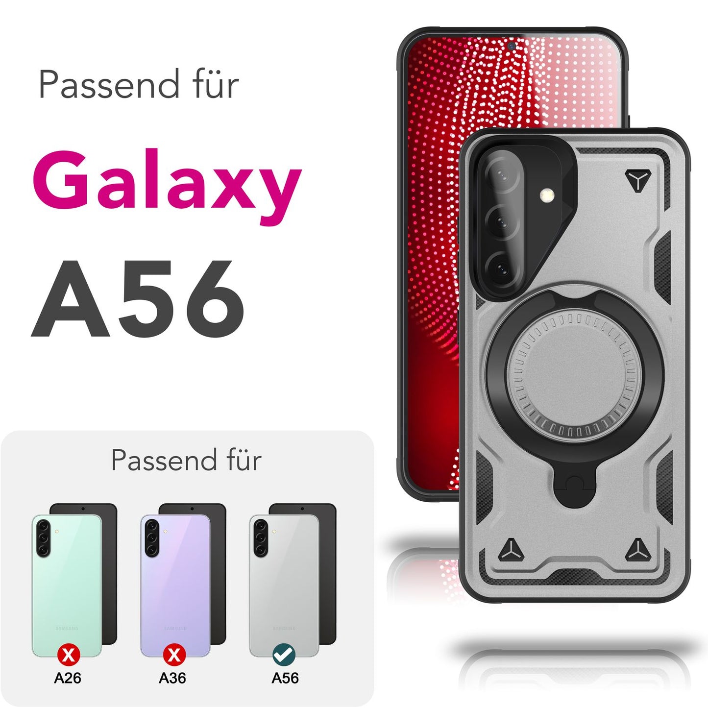 NALIA Stormguard Hülle für Samsung Galaxy A56 – für MagSafe, Panzerschutz Handyhülle mit 360° Drehbarem Ring, Kickstand, Stoßfestes Outdoor Case, Militär Schutzhülle